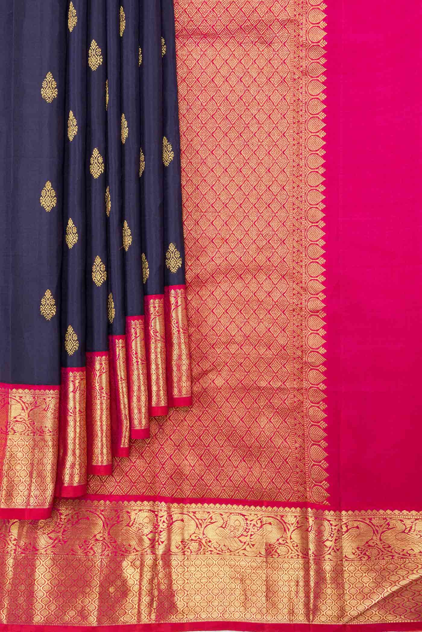 Pure Silk Pure Zari Navy Blue Dual Tone Kanchipuram Saree