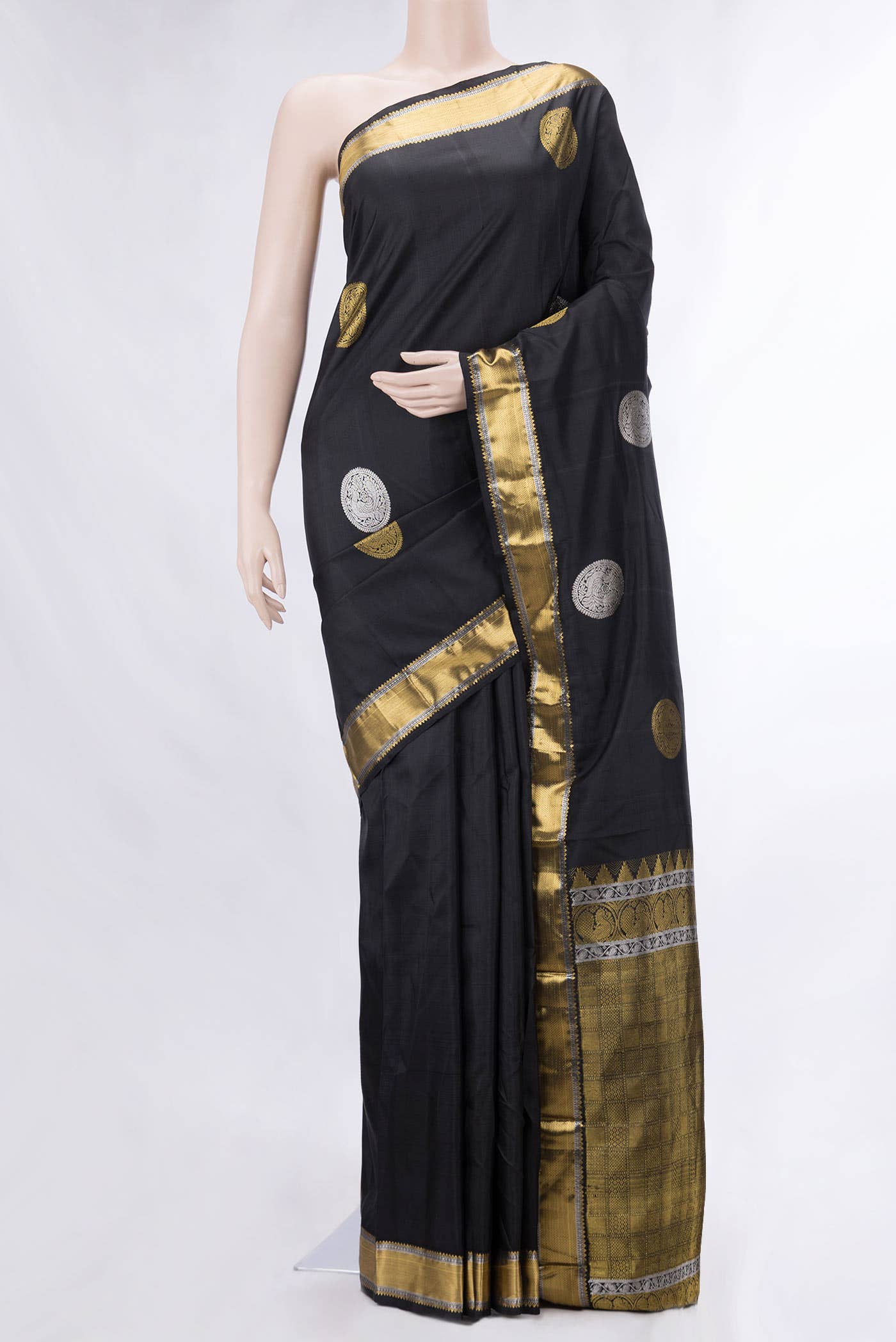 Pure Silk Pure Zari Black Kanchipuram Saree