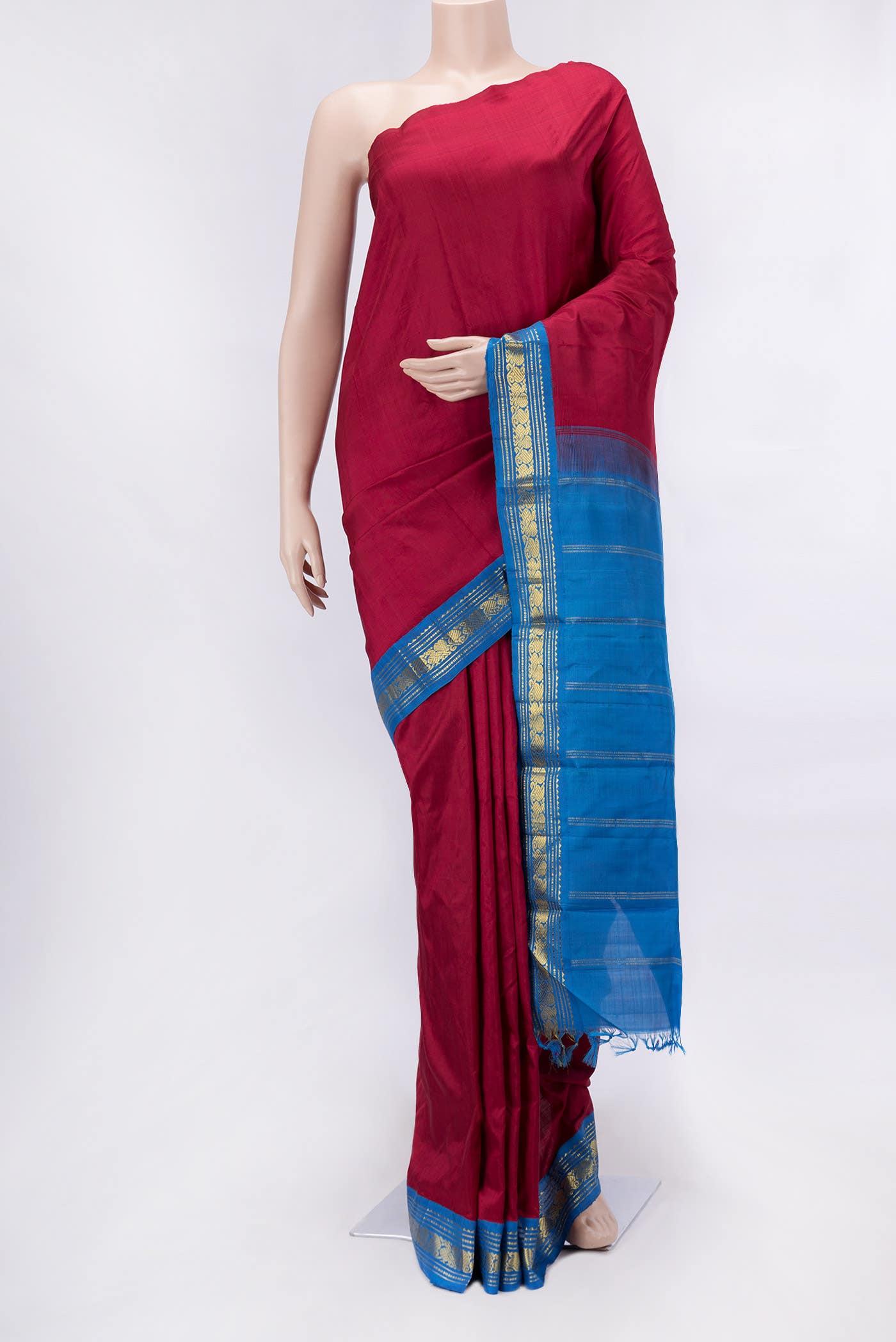 Pure Silk Pure Zari Maroon Dual Tone Kanchipuram Saree