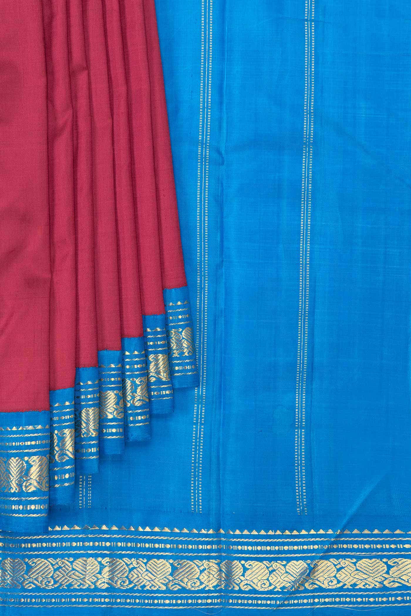 Pure Silk Pure Zari Maroon Dual Tone Kanchipuram Saree