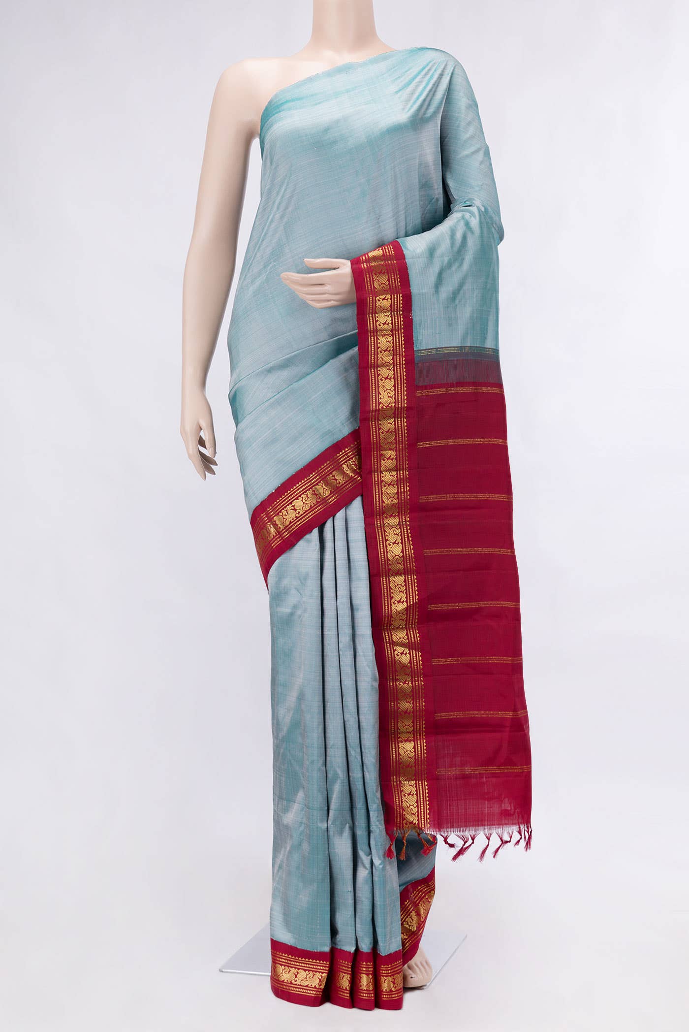 Pure Silk Pure Zari Blue Dual Tone Kanchipuram Saree