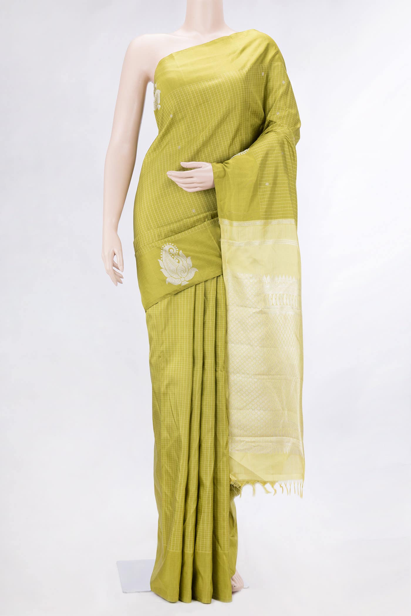 Pure Silk Pure Zari Green Dual Tone Kanchipuram Saree