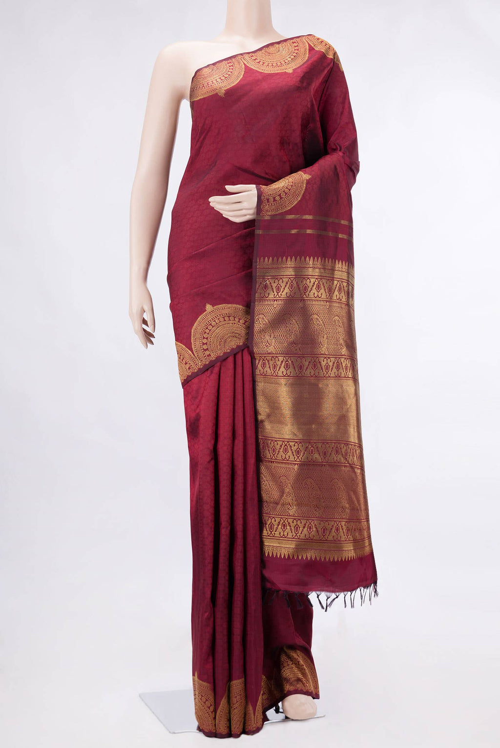 Pure Silk Pure Zari Maroon Dual Tone Kanchipuram Saree