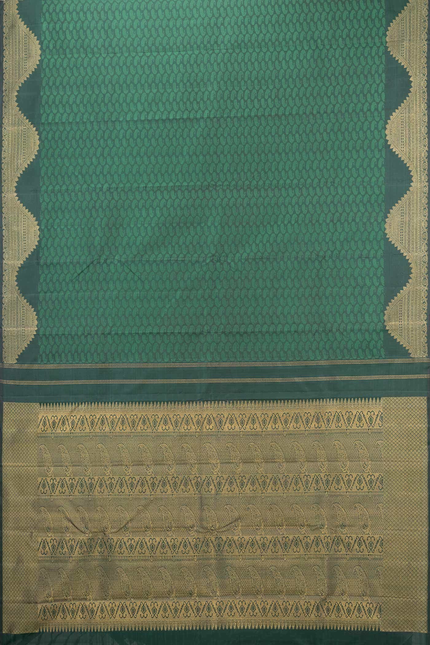 Pure Silk Pure Zari Green Dual Tone Kanchipuram Saree