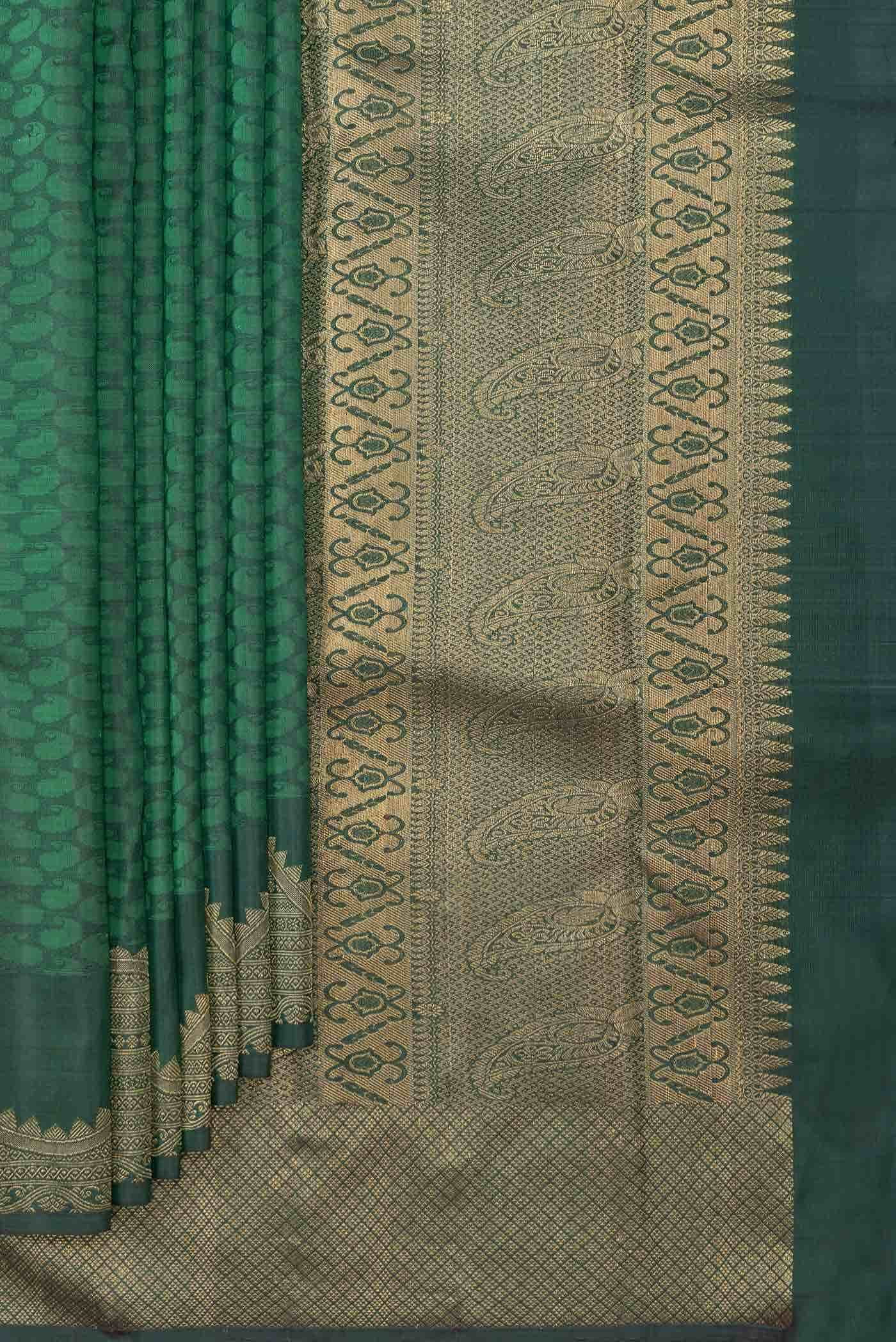 Pure Silk Pure Zari Green Dual Tone Kanchipuram Saree