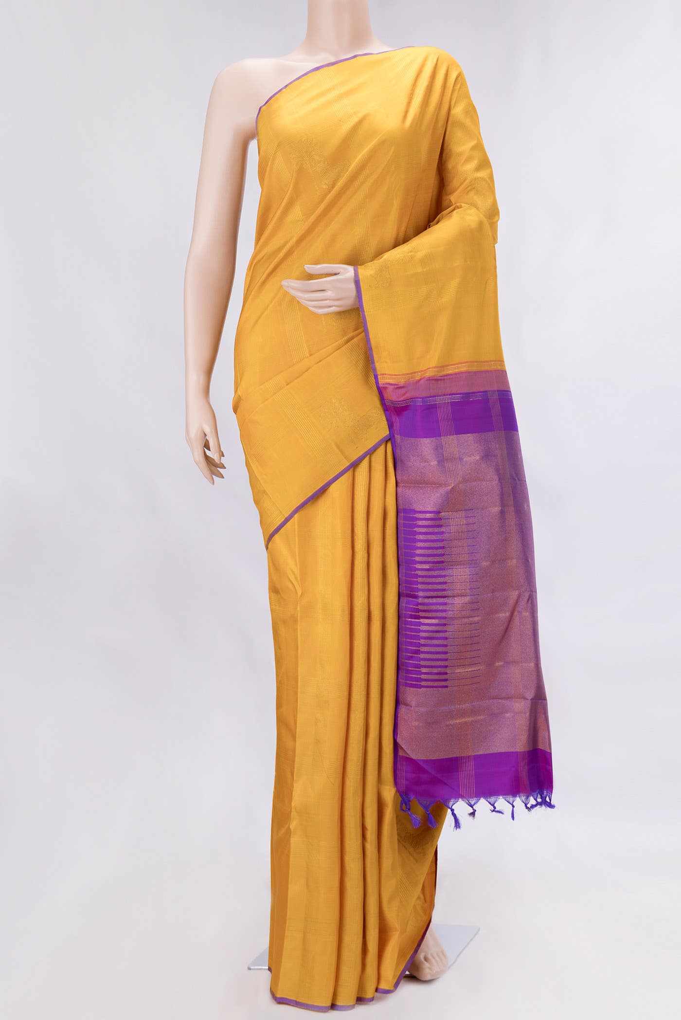 Pure Silk Pure Zari Mustard Dual Tone Kanchipuram Saree