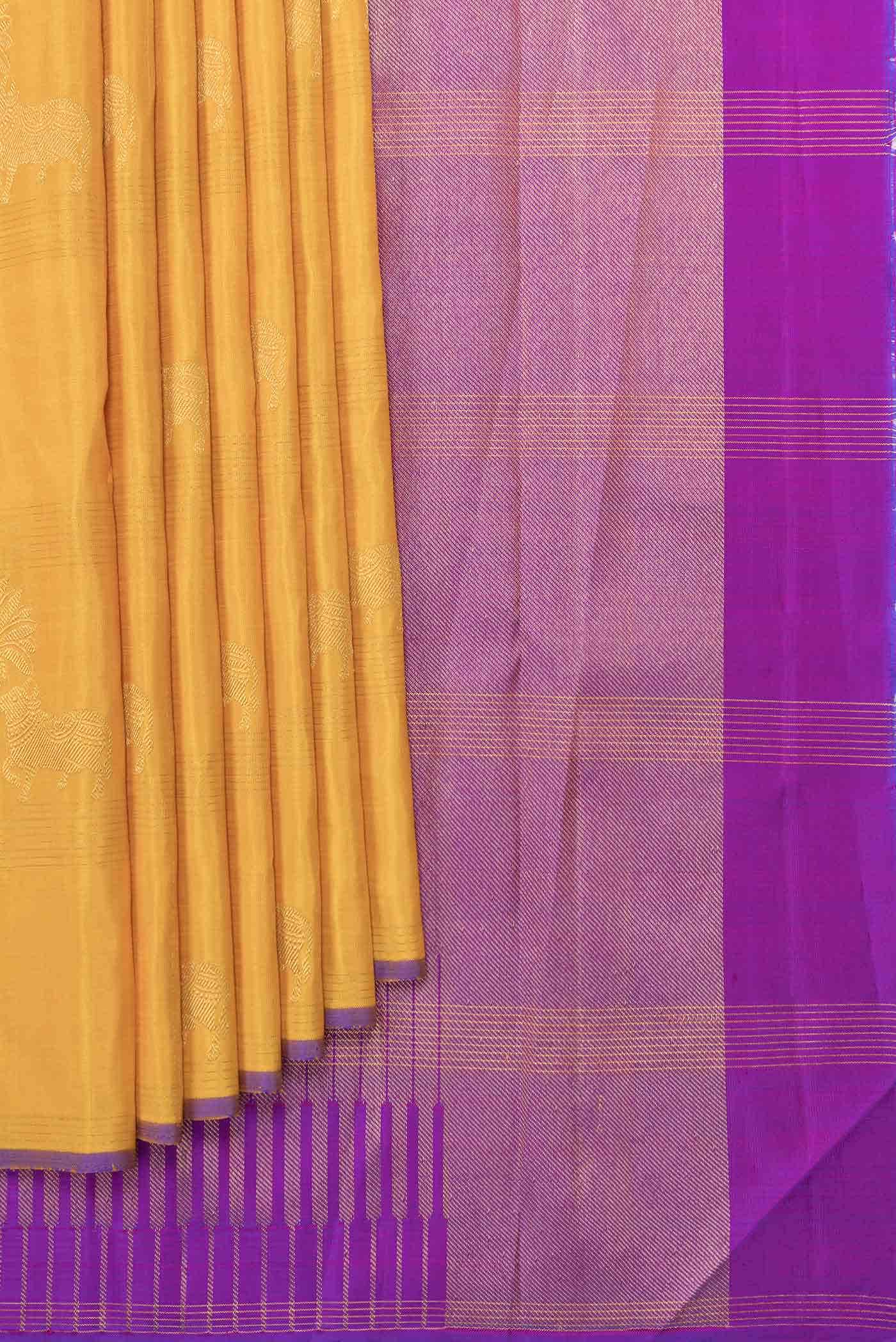 Pure Silk Pure Zari Mustard Dual Tone Kanchipuram Saree