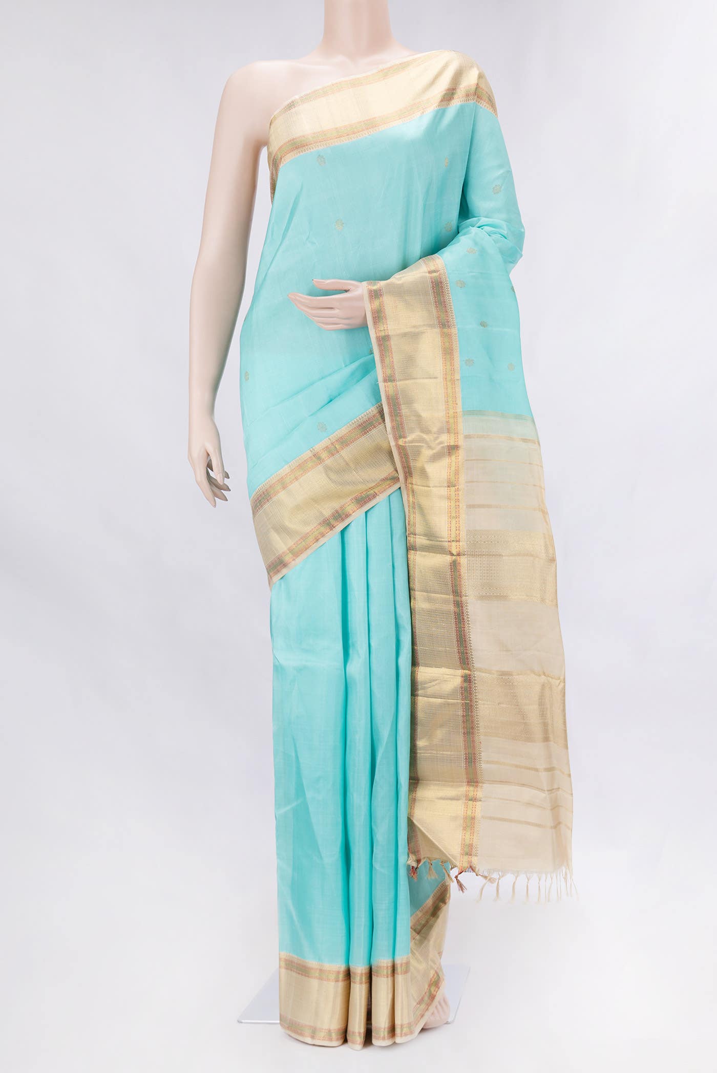 Pure Silk Pure Zari Light Blue Dual Tone Kanchipuram Saree