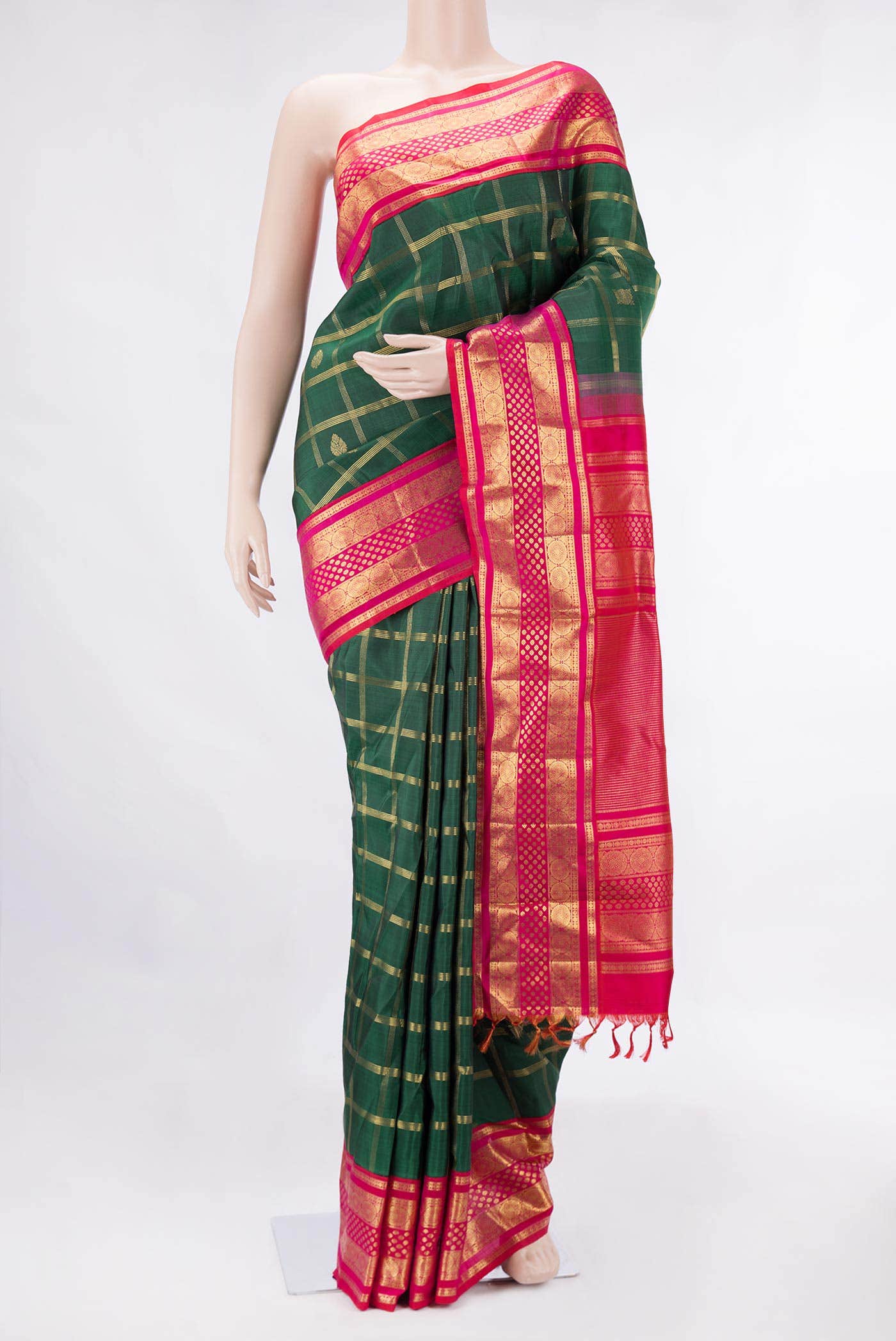 Pure Silk Pure Zari Green Dual Tone Kanchipuram Saree