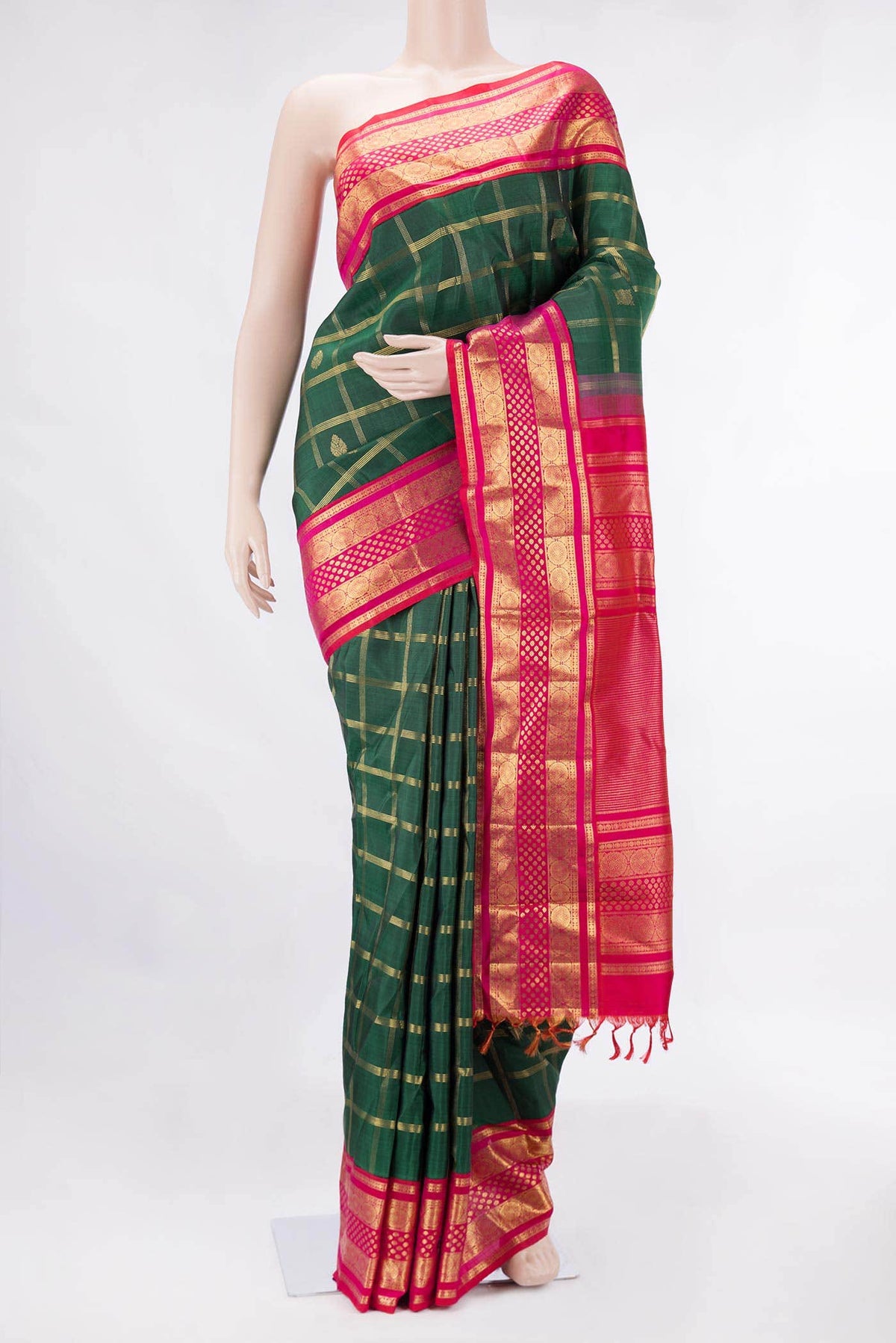 Pure Silk Pure Zari Green Dual Tone Kanjivaram Saree