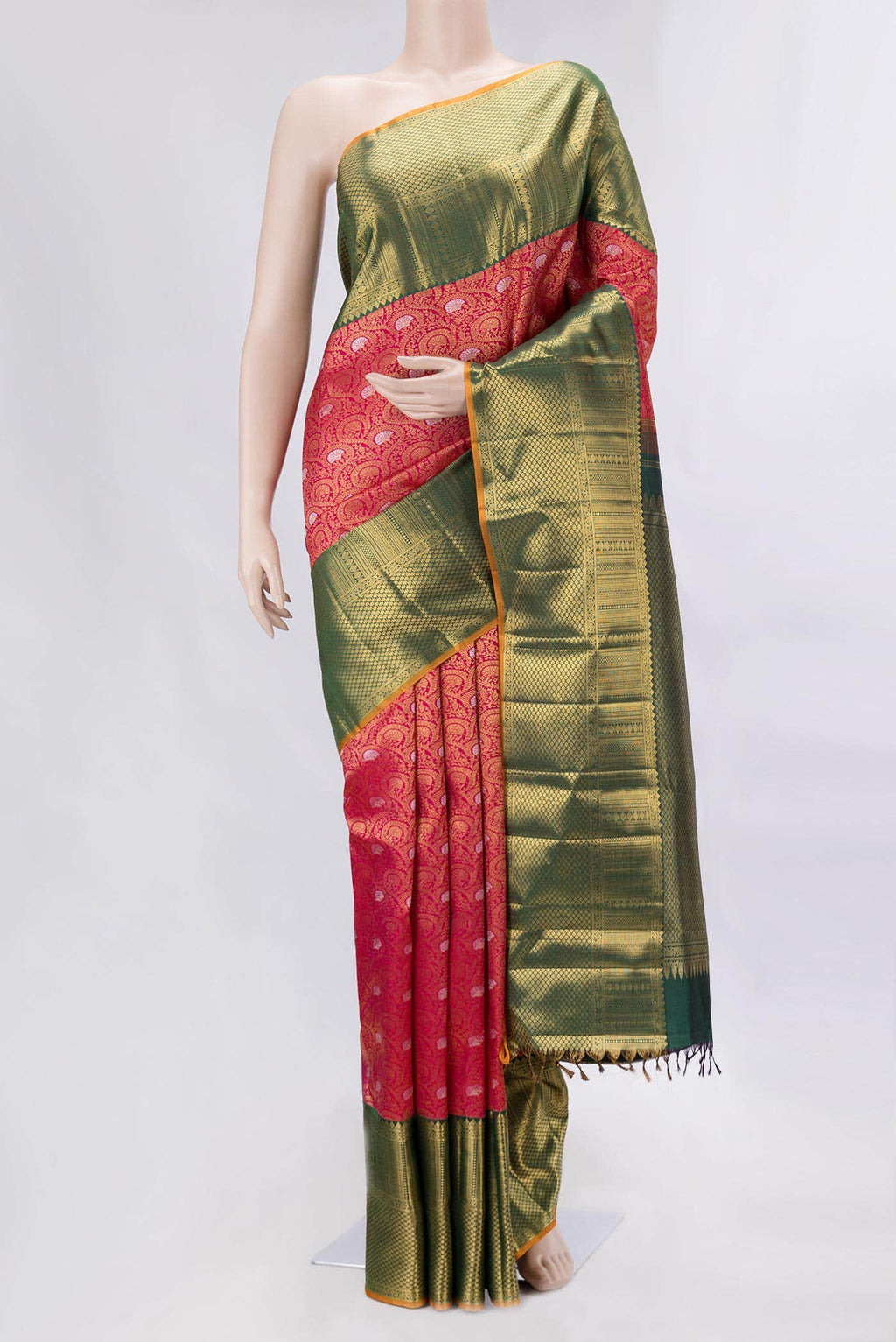 Pure Silk Pure Zari Dark Pink Dual Tone Kanchipuram Saree