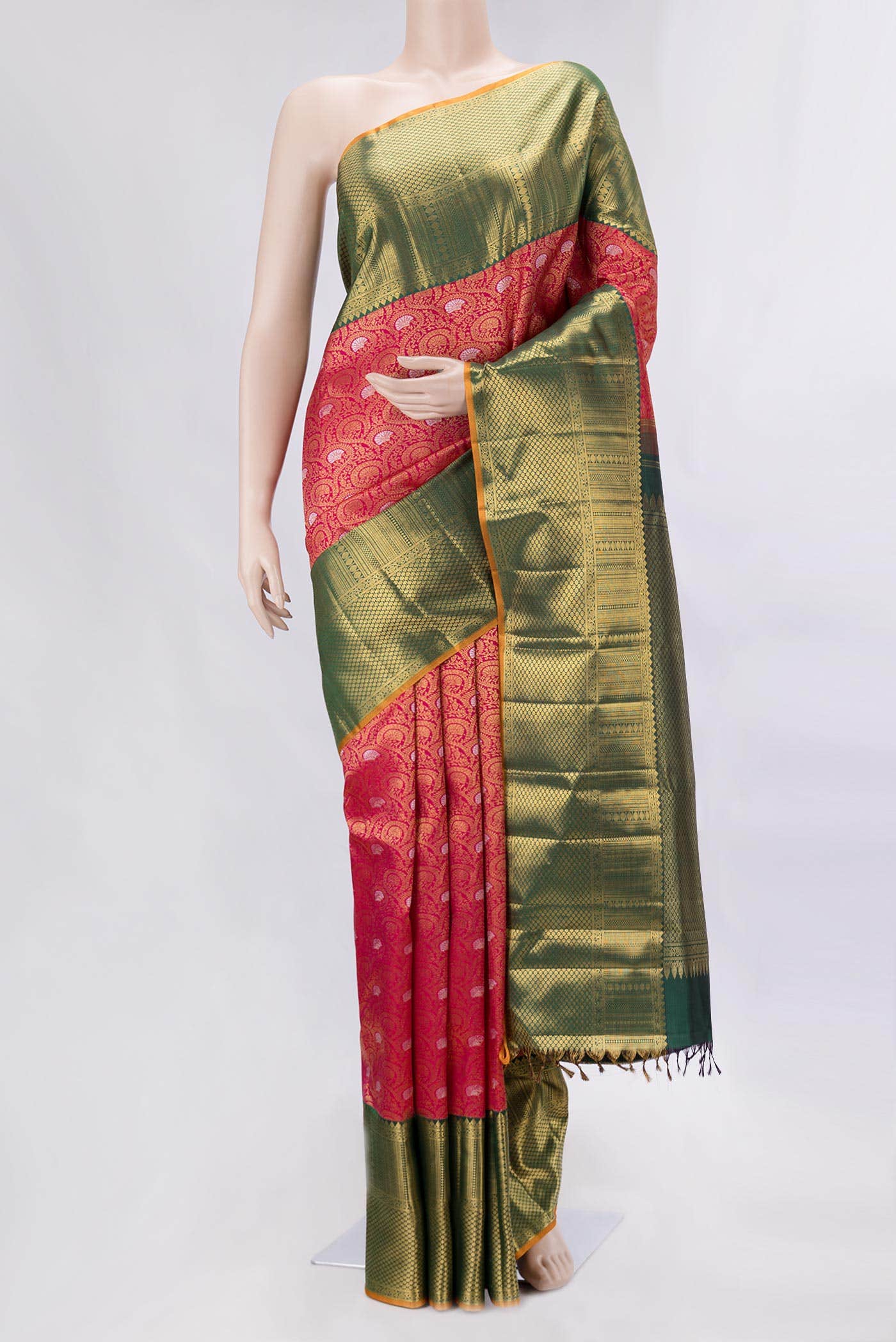 Pure Silk Pure Zari Dark Pink Dual Tone Kanjivaram Saree