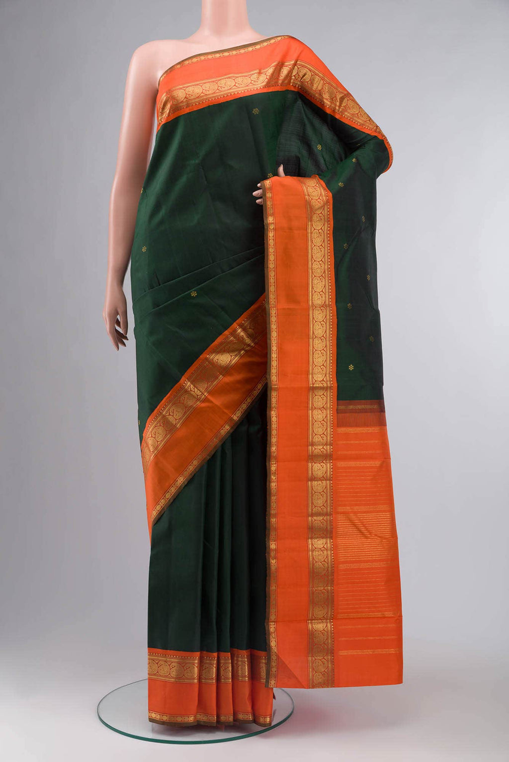 Bottle Green Kanchipuram Silk Saree