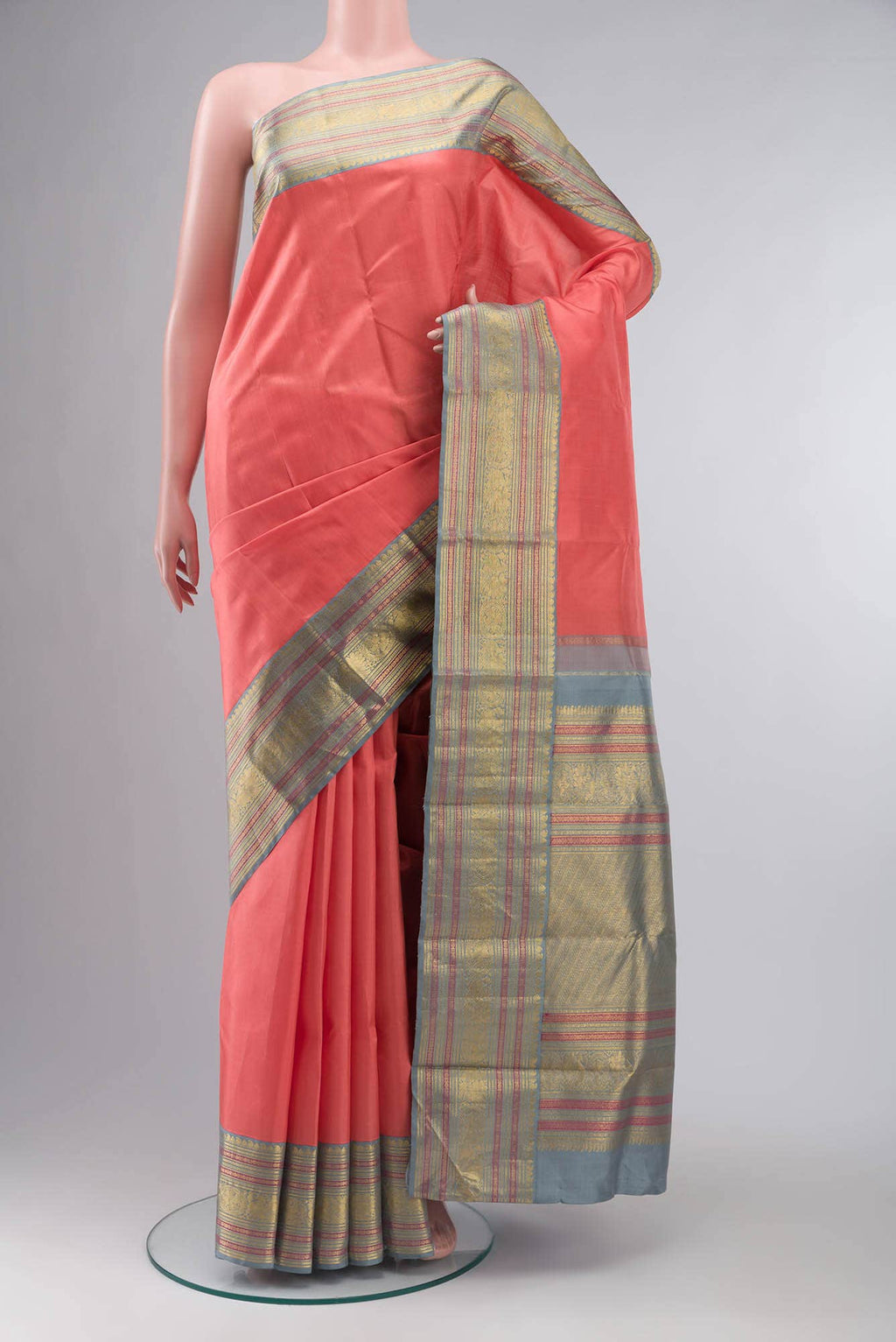 Coral Kanchipuram Silk Saree