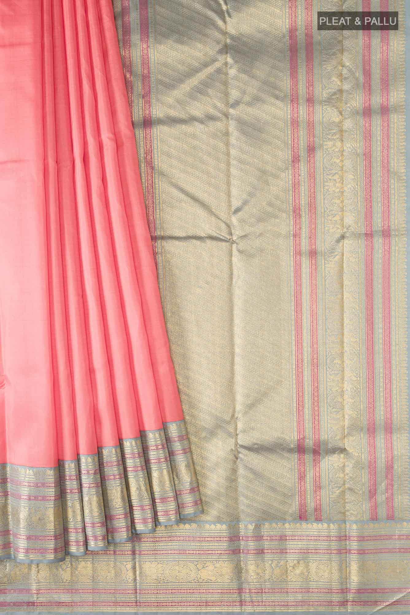 Coral Kanchipuram Silk Saree