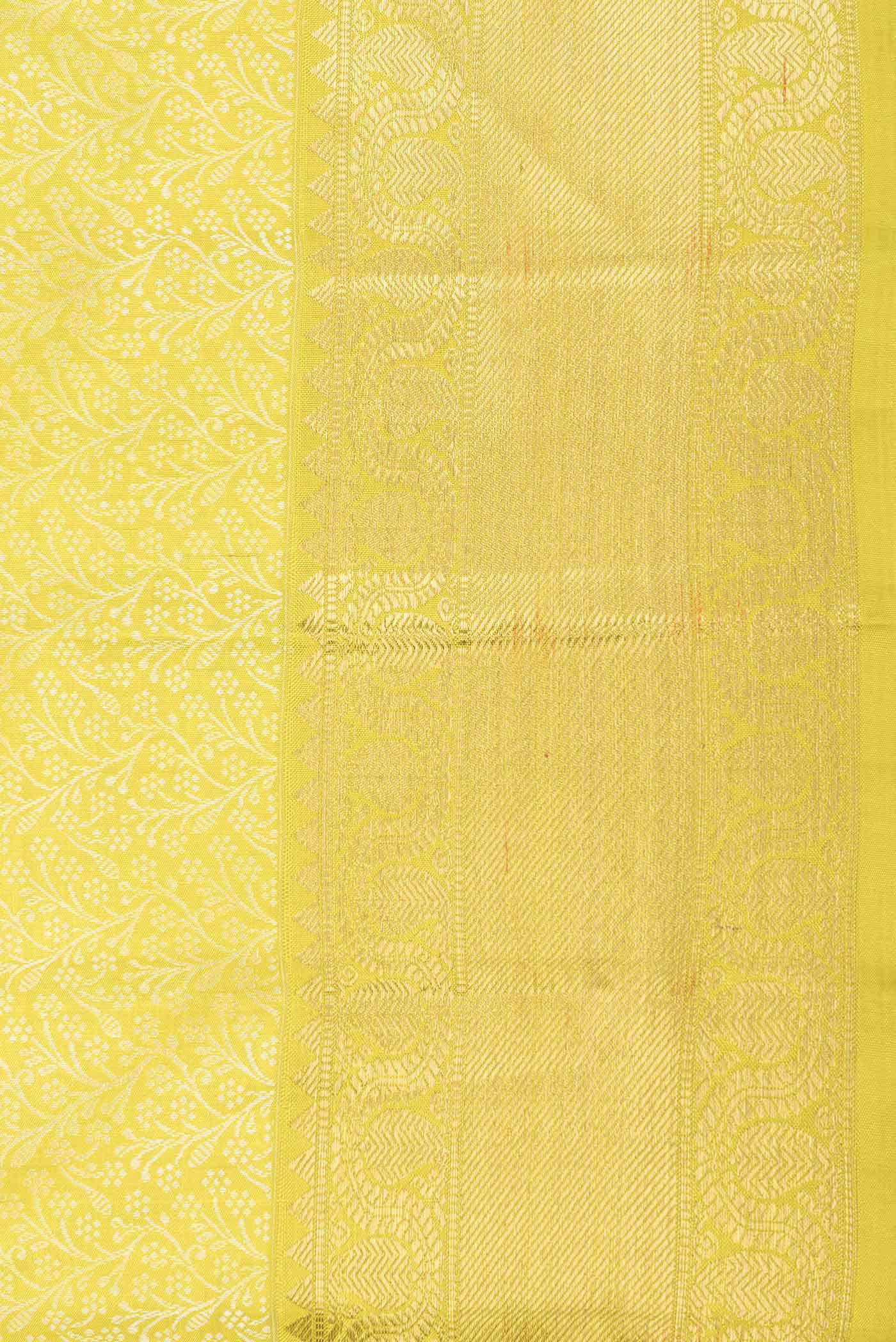 Pure Silk Pure Zari Parrot Green Dual Tone Kanchipuram Saree