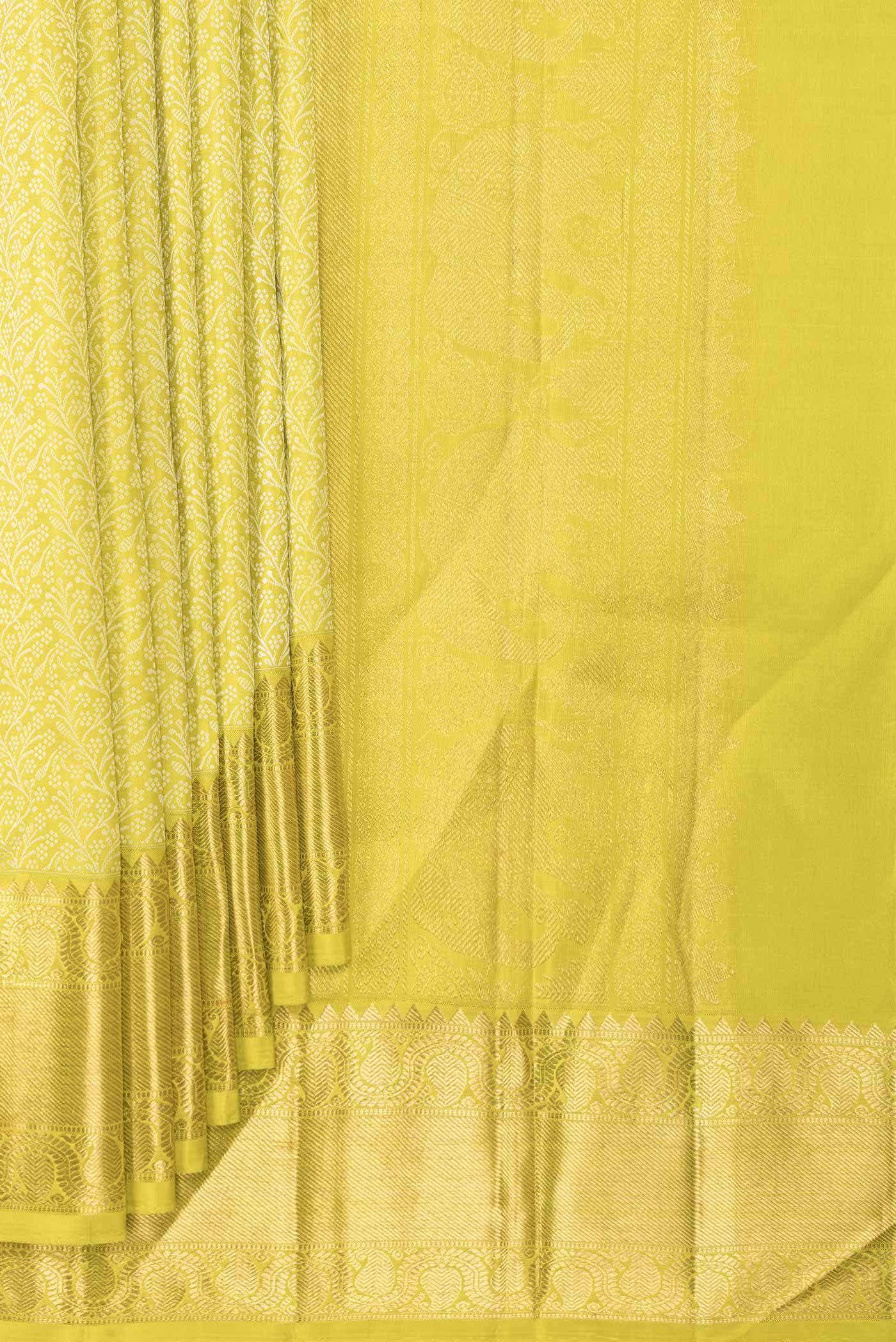 Pure Silk Pure Zari Parrot Green Dual Tone Kanchipuram Saree