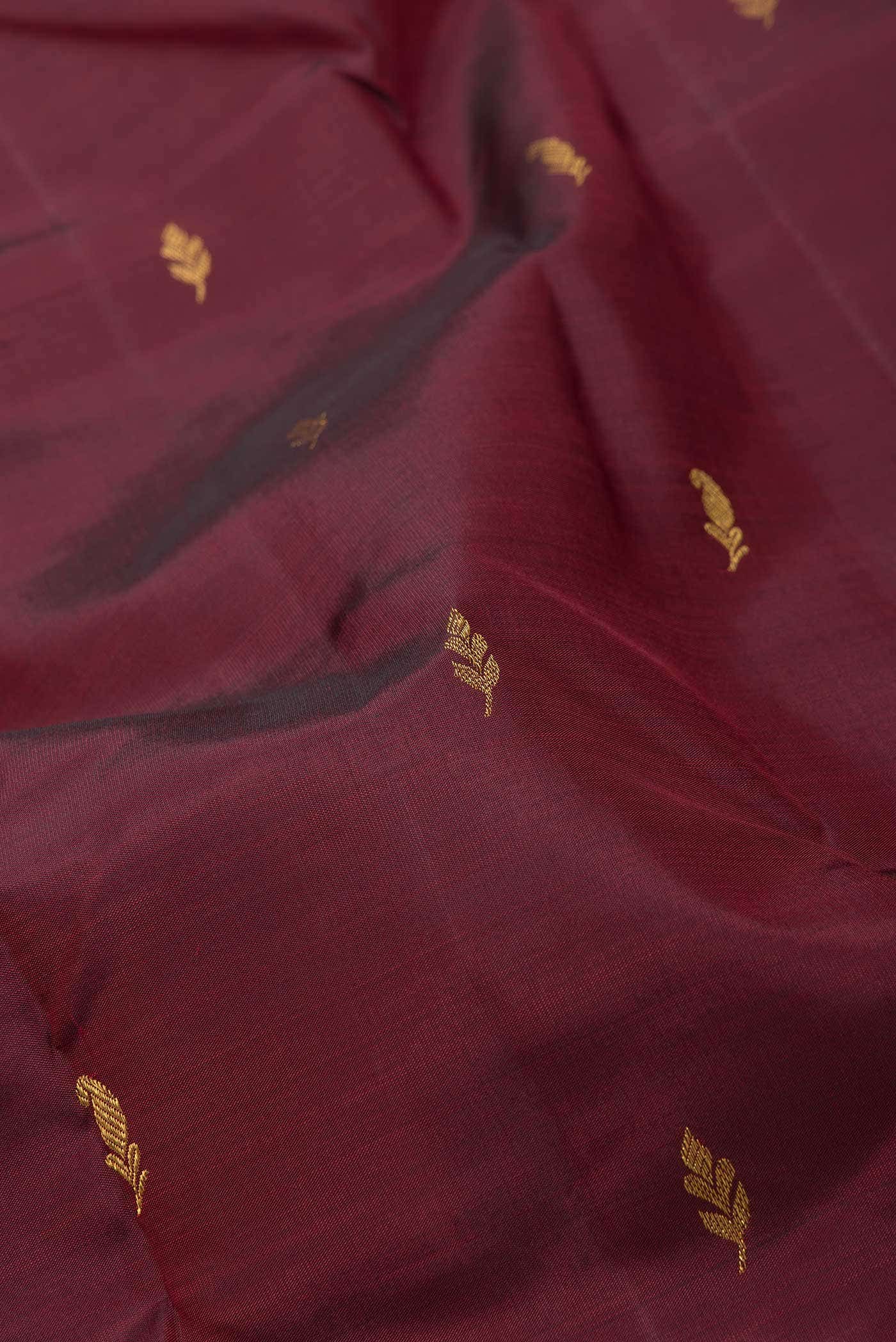 Pure Silk Pure Zari Maroon Dual Tone Kanchipuram Saree