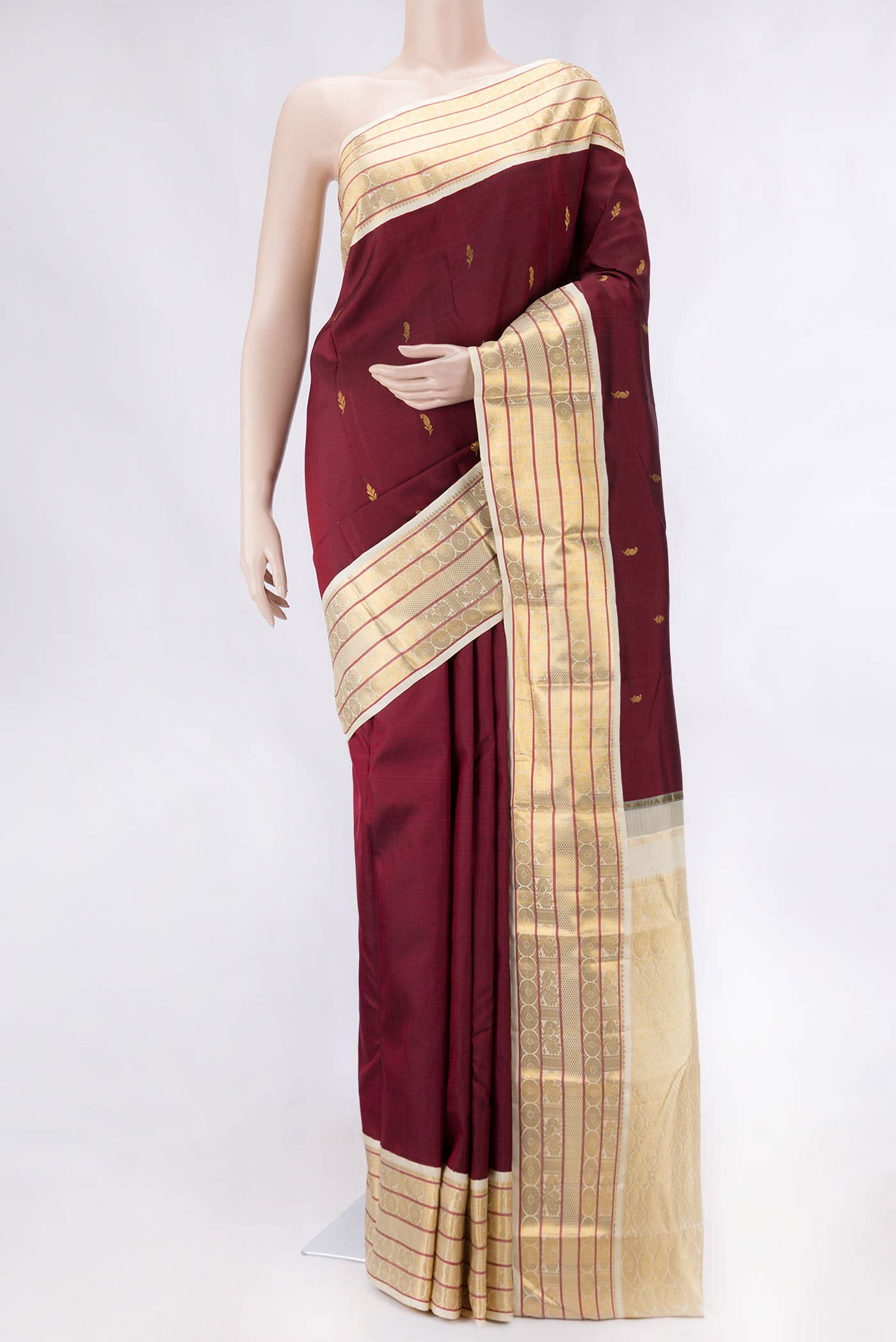 Pure Silk Pure Zari Maroon Dual Tone Kanchipuram Saree