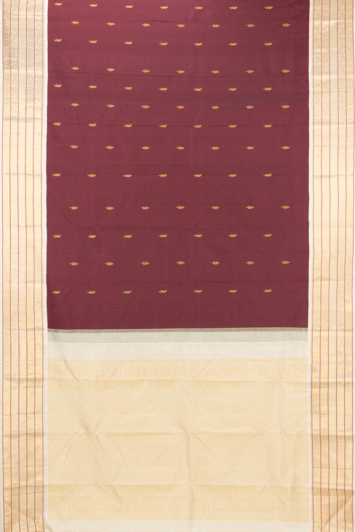 Pure Silk Pure Zari Maroon Dual Tone Kanchipuram Saree