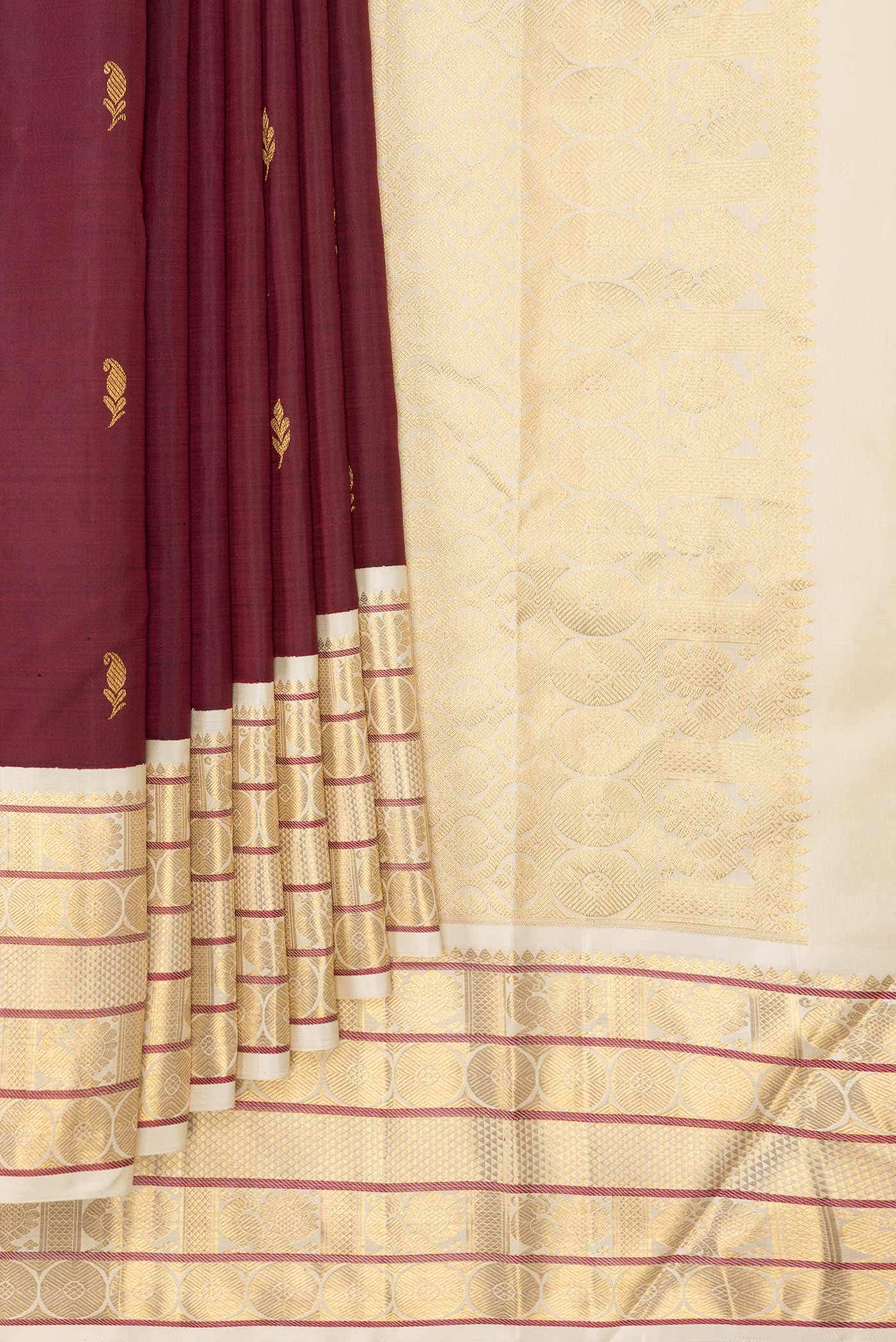 Pure Silk Pure Zari Maroon Dual Tone Kanchipuram Saree