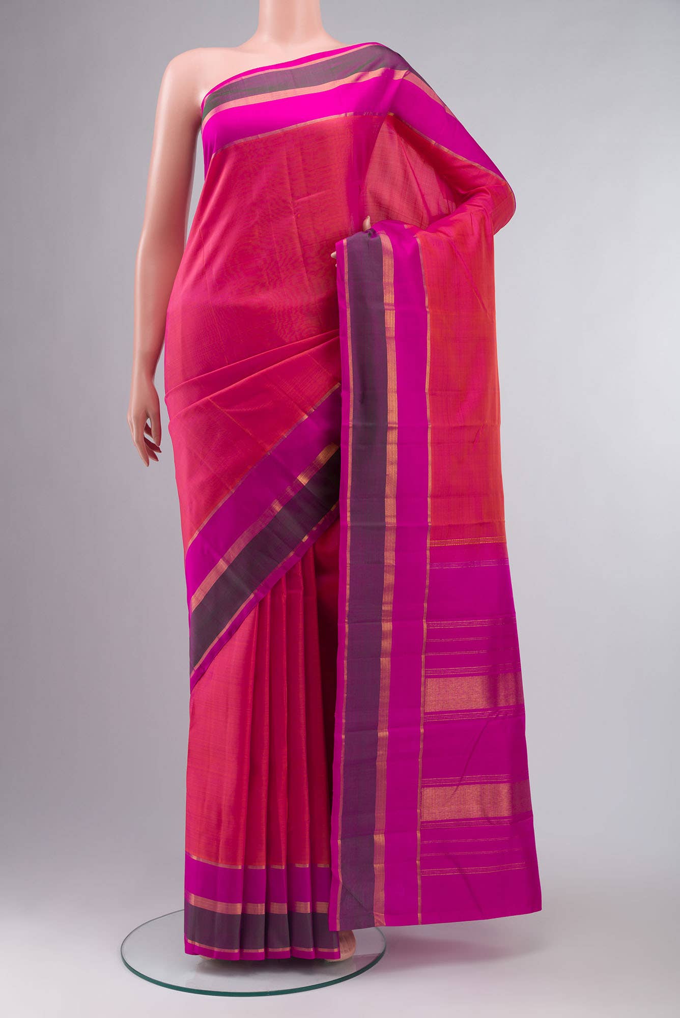 Orange with Pink Dual Tone Kanchipuram Silk Saree