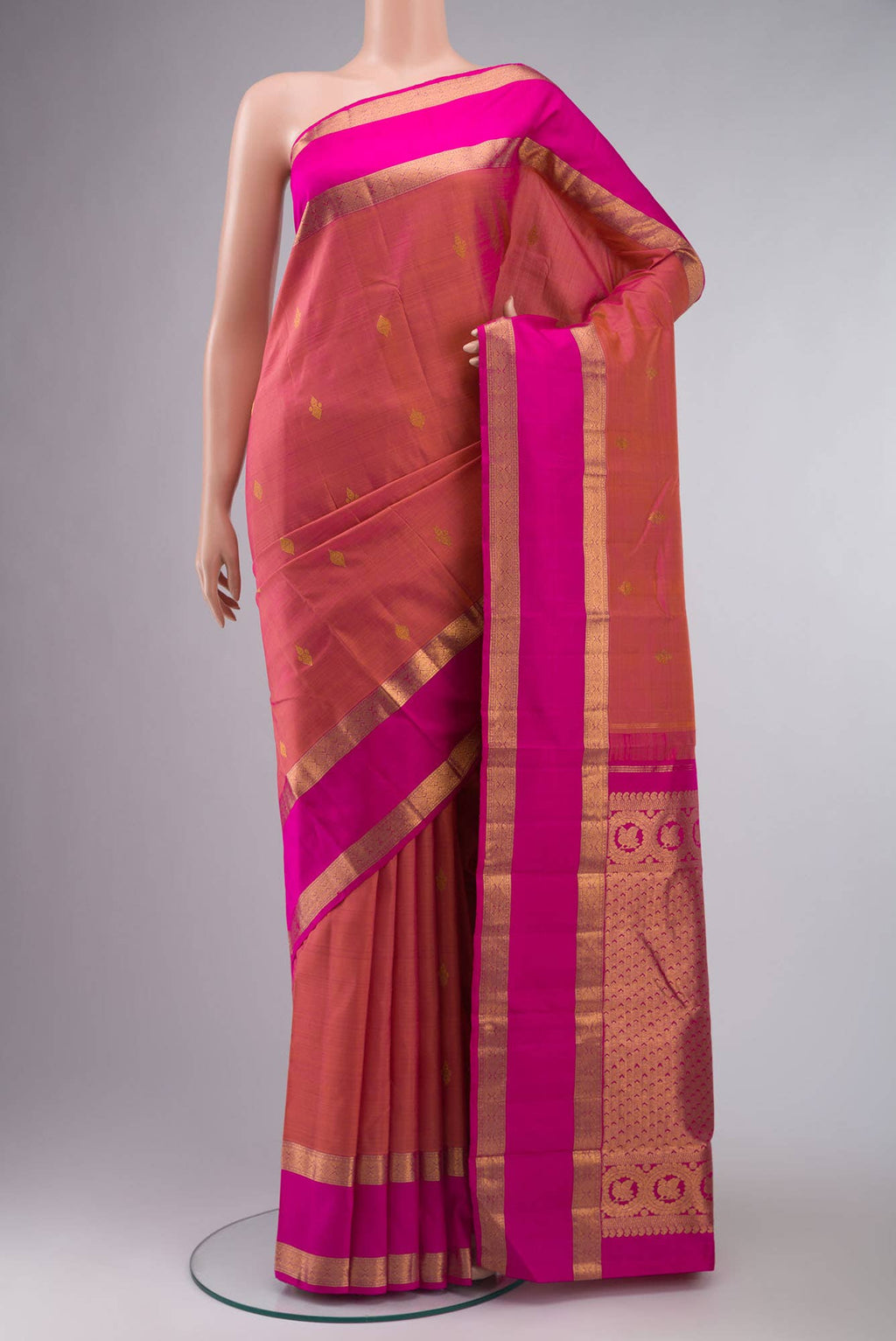 Orange with Pink Dual Tone Kanchipuram Silk Saree