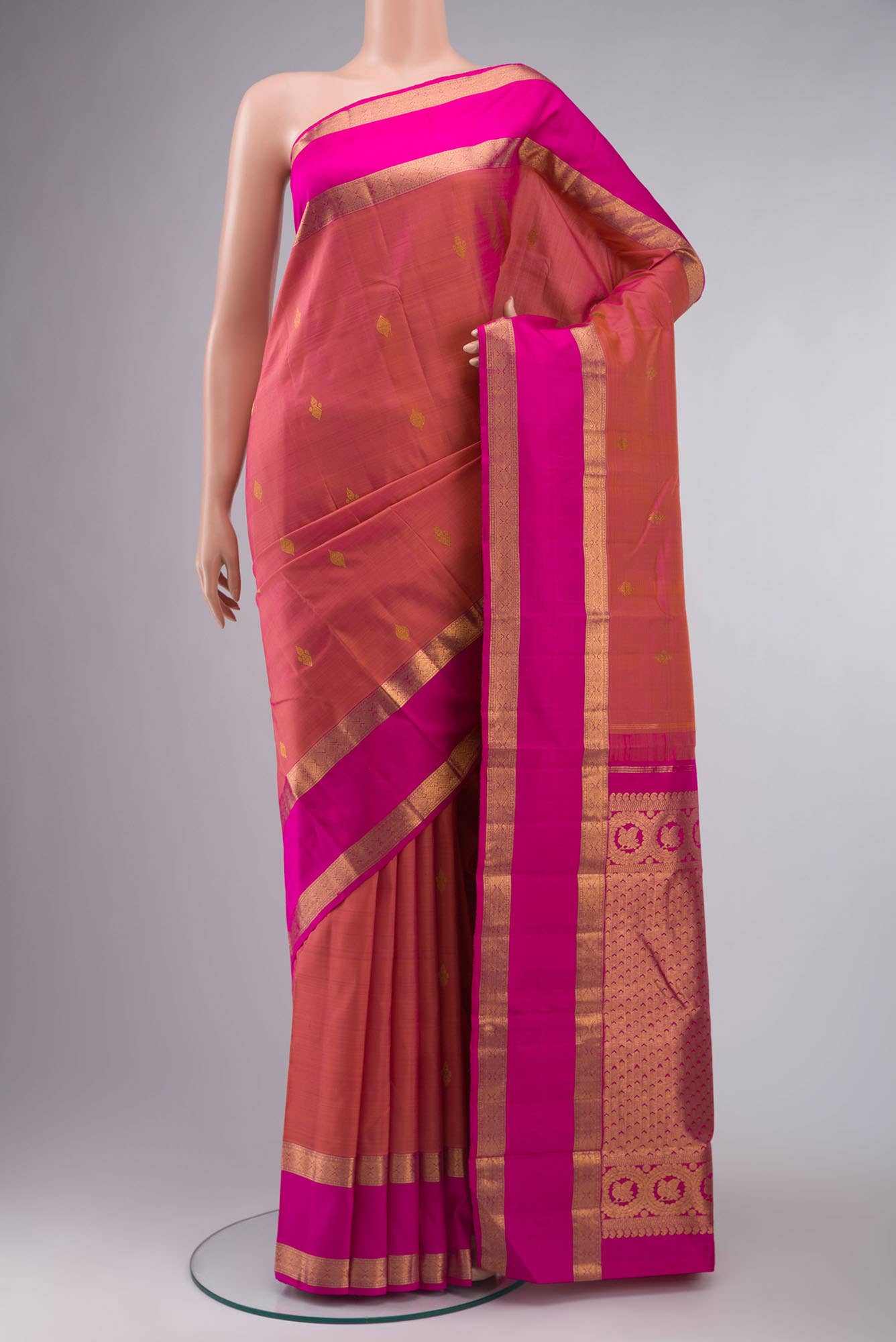 Orange with Pink Dual Tone Kanchipuram Silk Saree