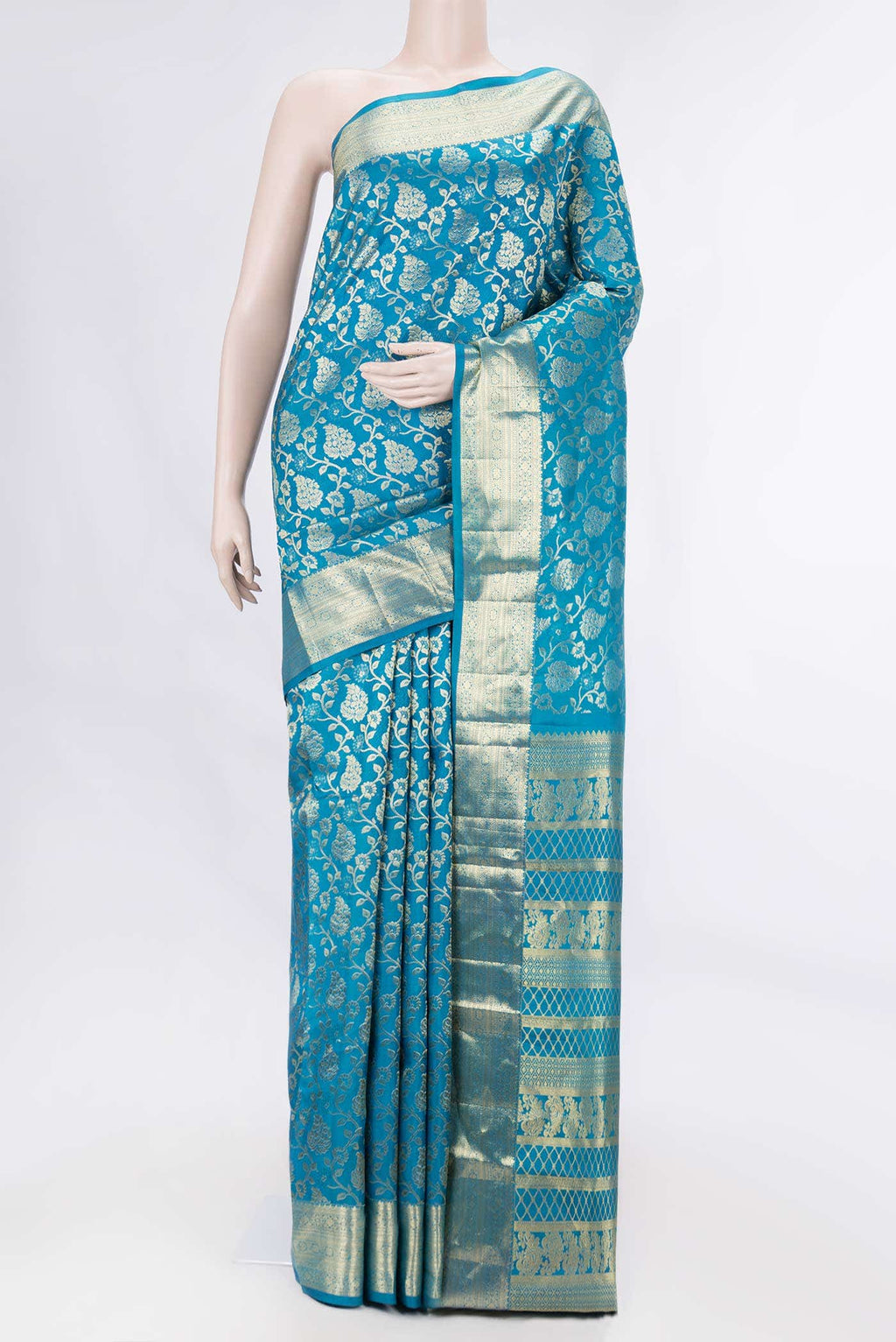 Peacock Blue Dual Tone Kanchipuram Silk Saree