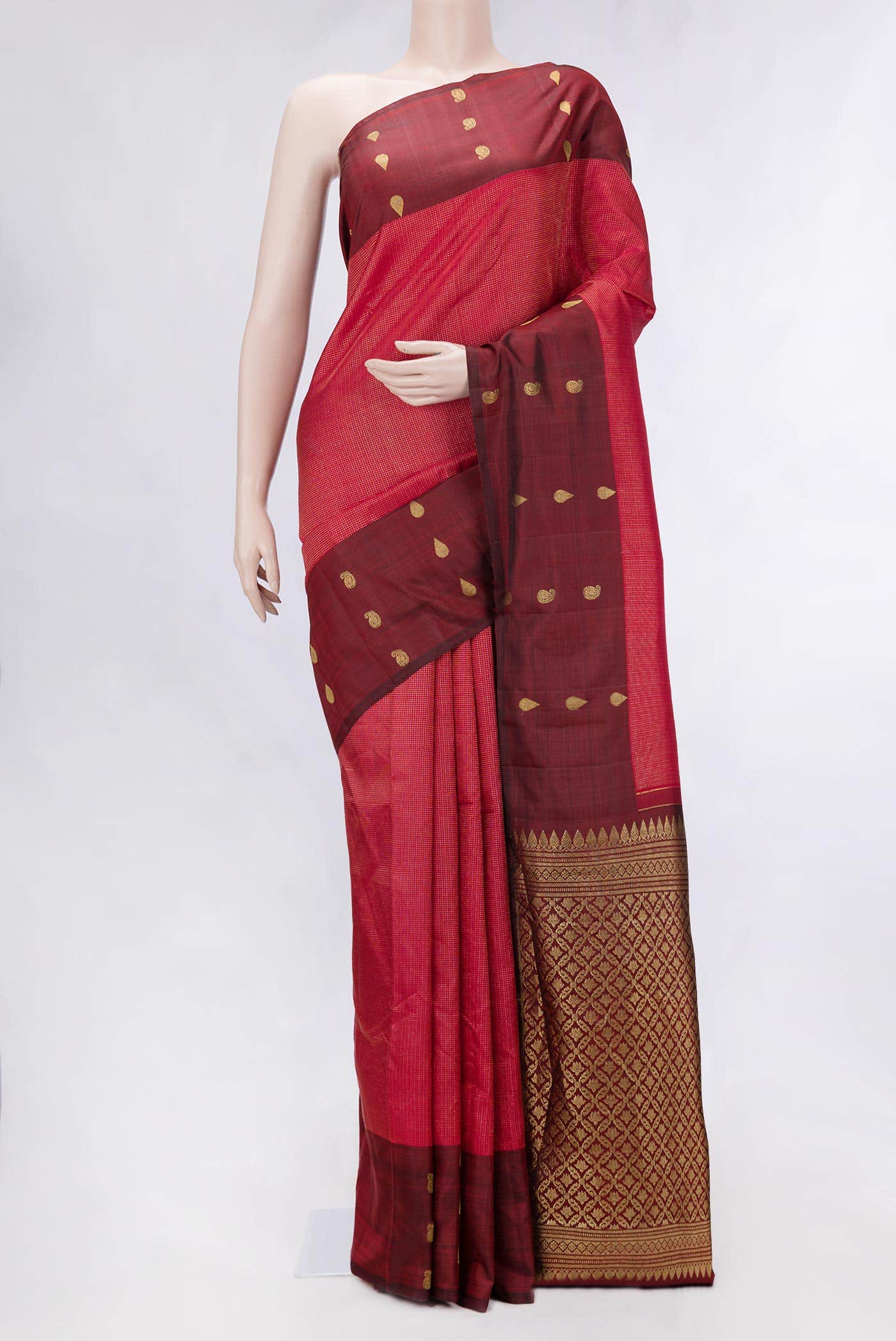 Red Dual Tone Kanchipuram Silk Saree