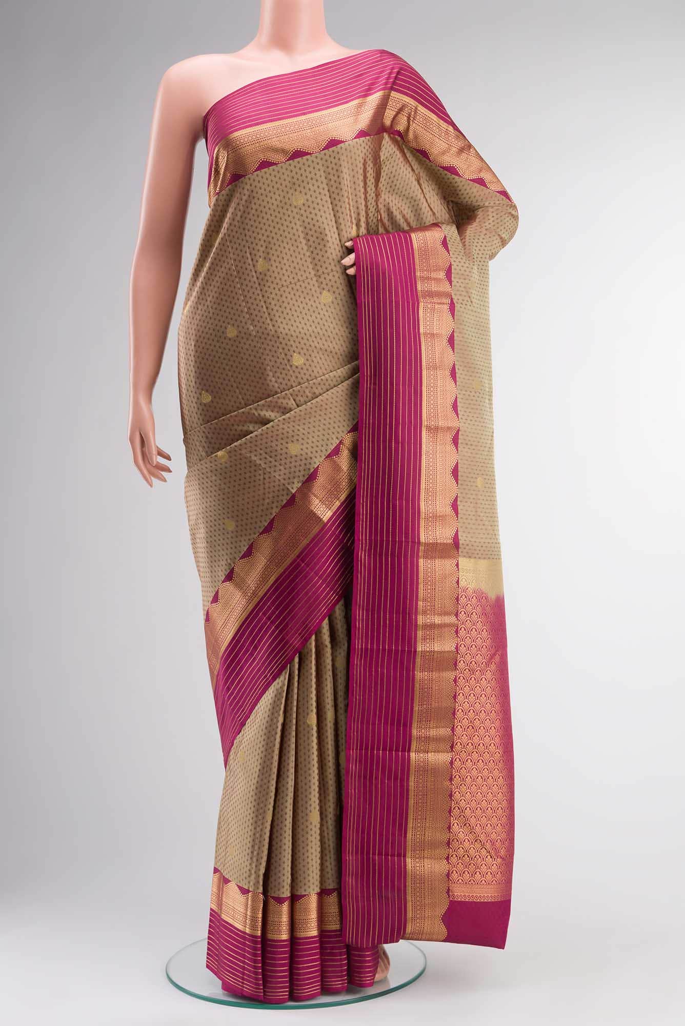 Beige with Brown Dual Tone Kanchipuram Silk Saree