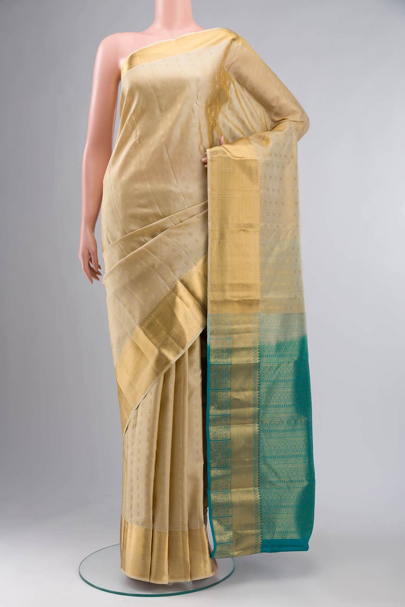Beige Kanchipuram Silk Saree
