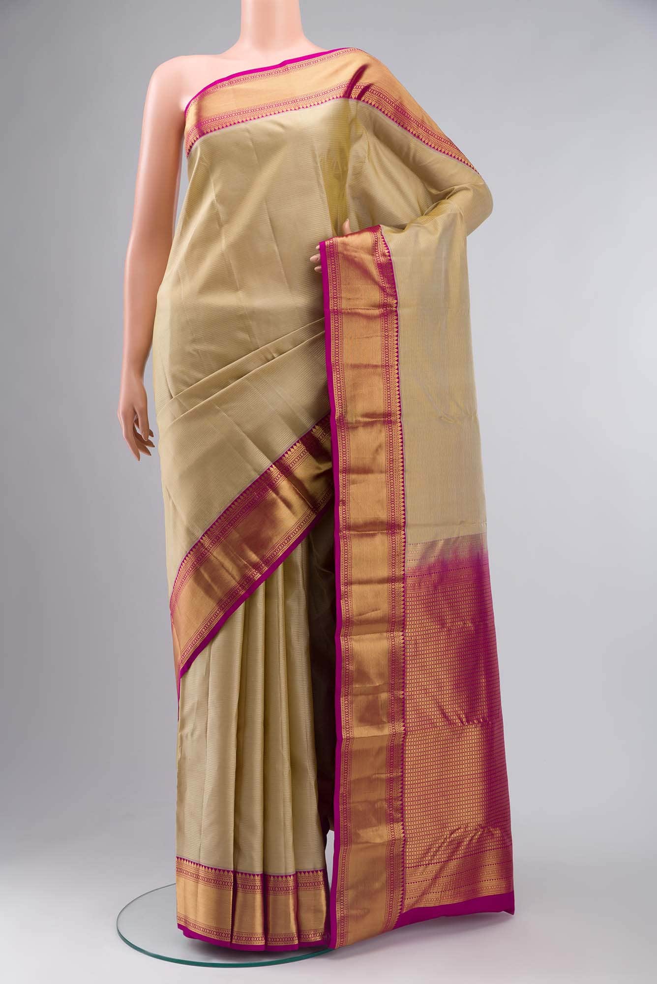 Beige Kanchipuram Silk Saree