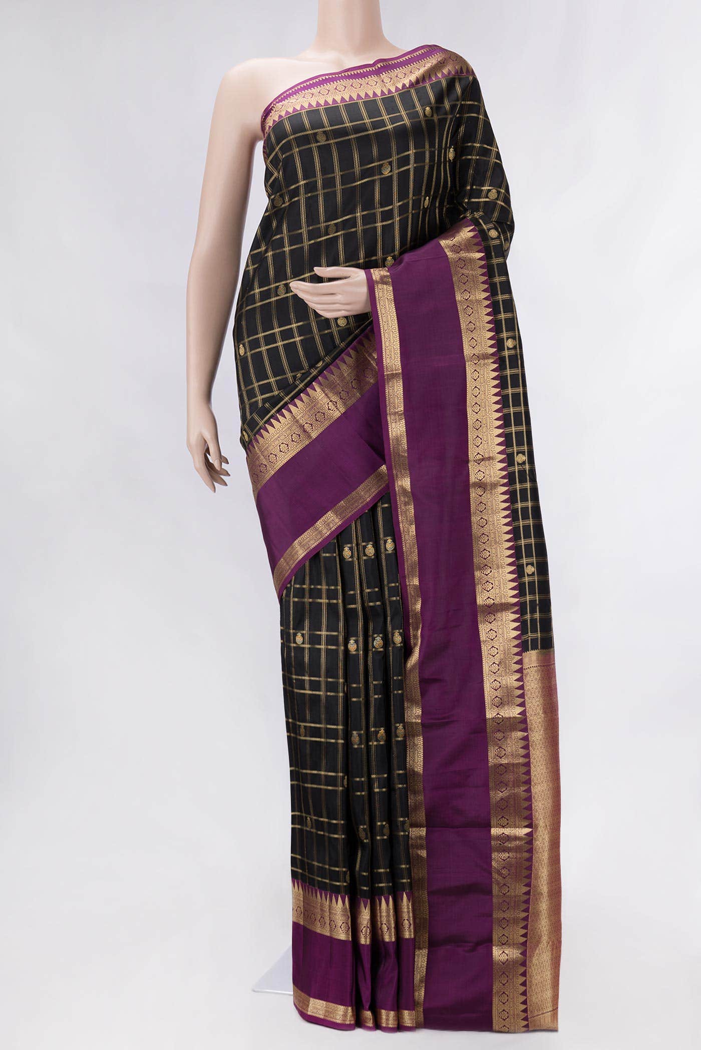 Black Dual Tone Kanchipuram Silk Saree