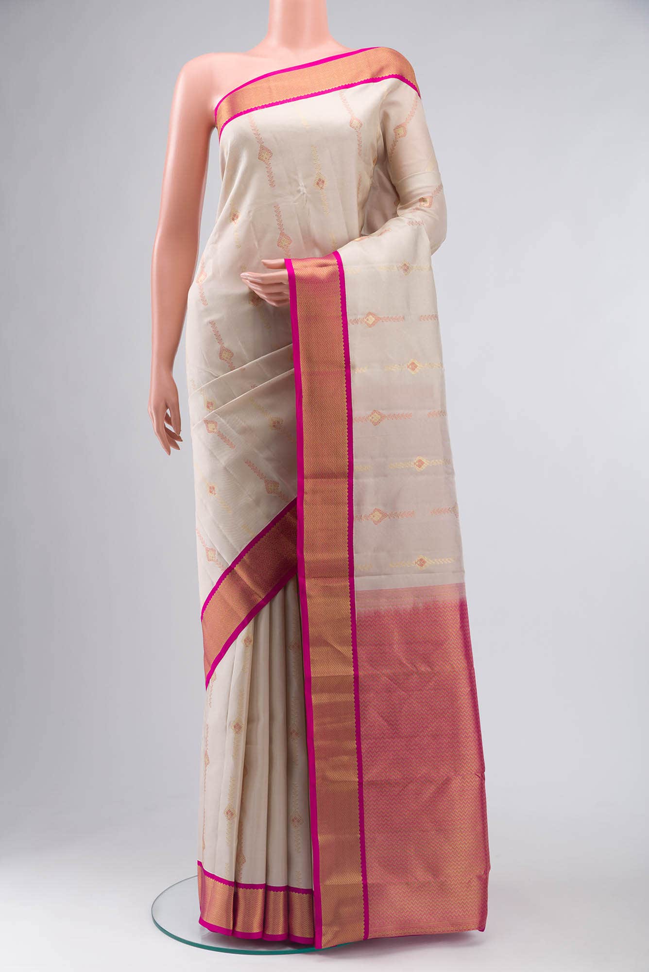 Cream Kanchipuram Silk Saree
