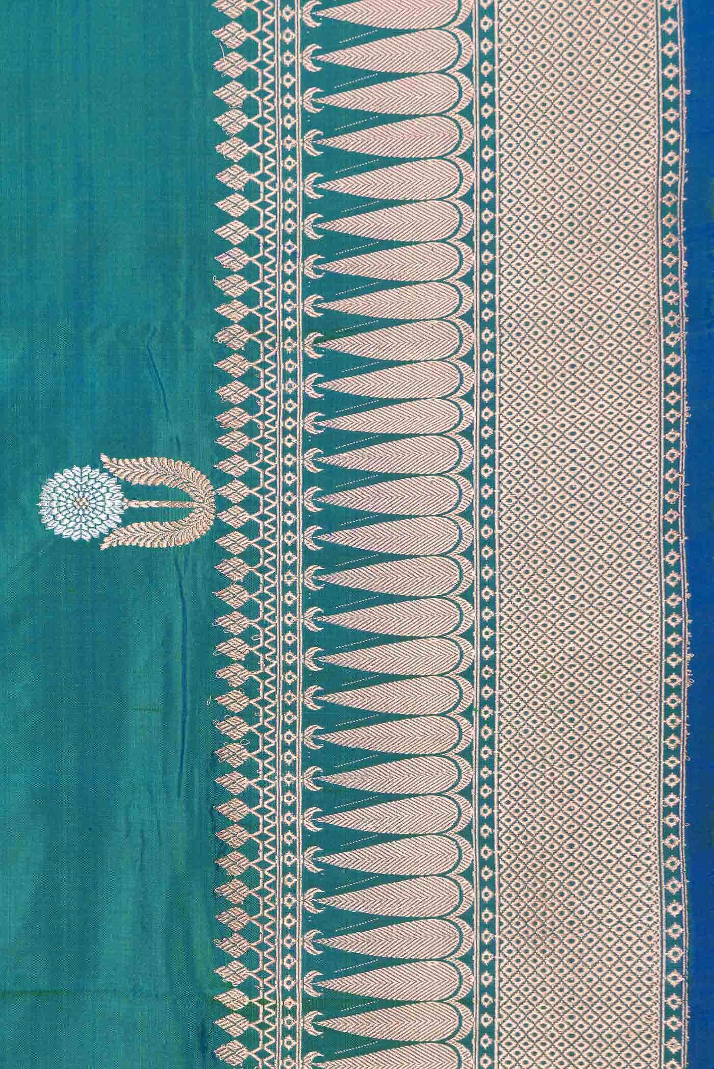 Peacock Blue Dual Tone Banarasi Silk Saree