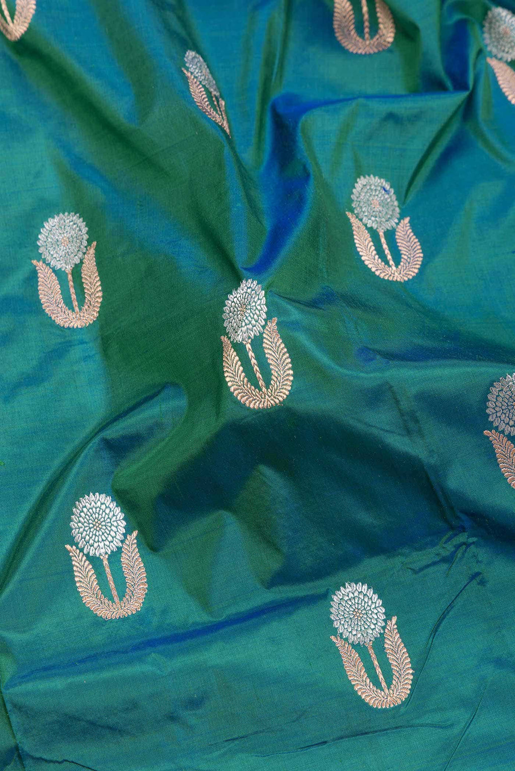 Peacock Blue Dual Tone Banarasi Silk Saree
