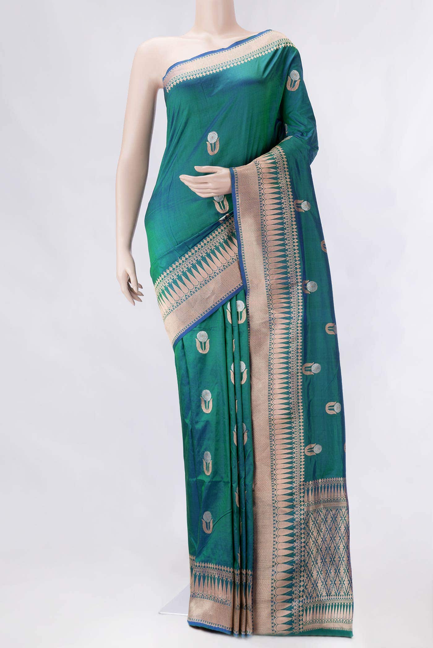 Peacock Blue Dual Tone Banarasi Silk Saree