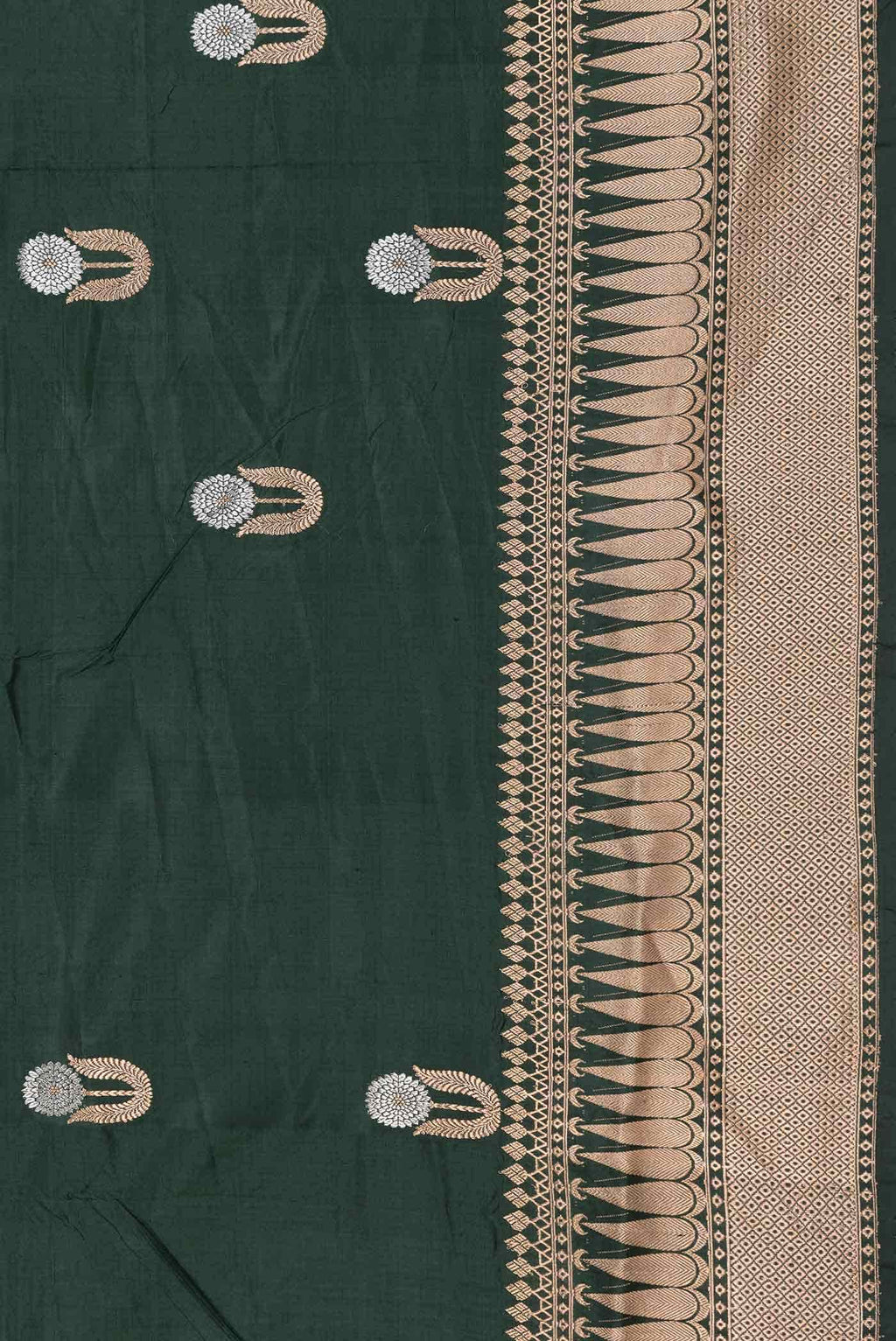 Bottle Green Dual Tone Banarasi Silk Saree