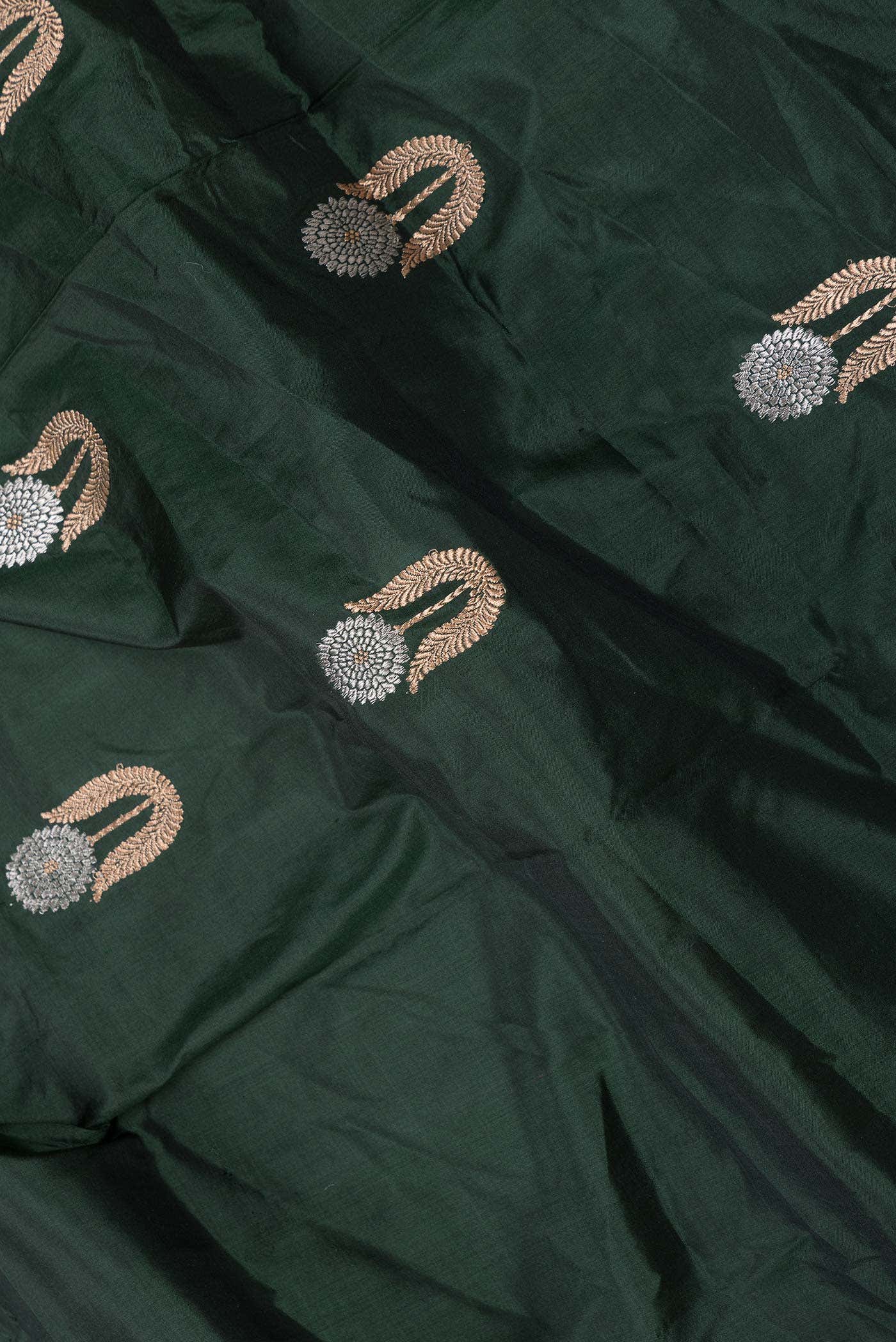 Bottle Green Dual Tone Banarasi Silk Saree