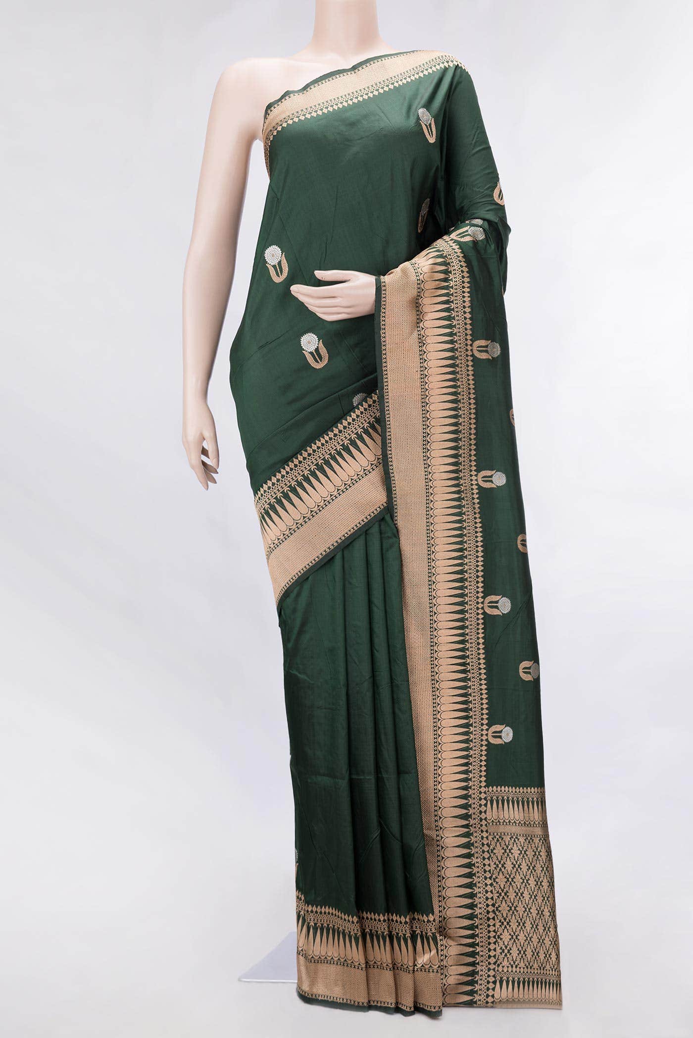 Bottle Green Dual Tone Banarasi Silk Saree
