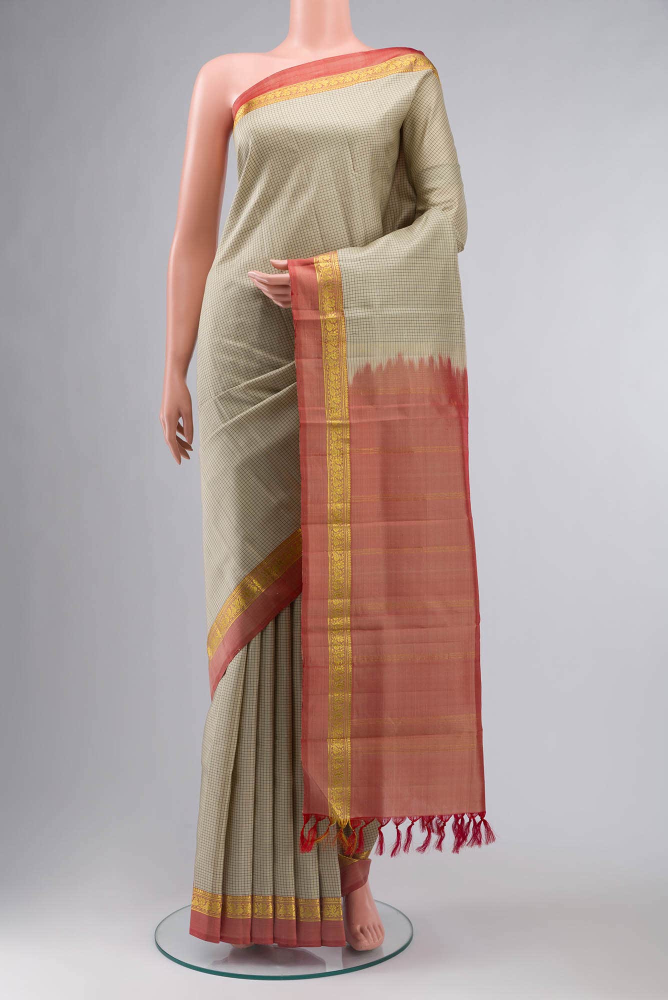 Beige Kanchipuram Silk Saree