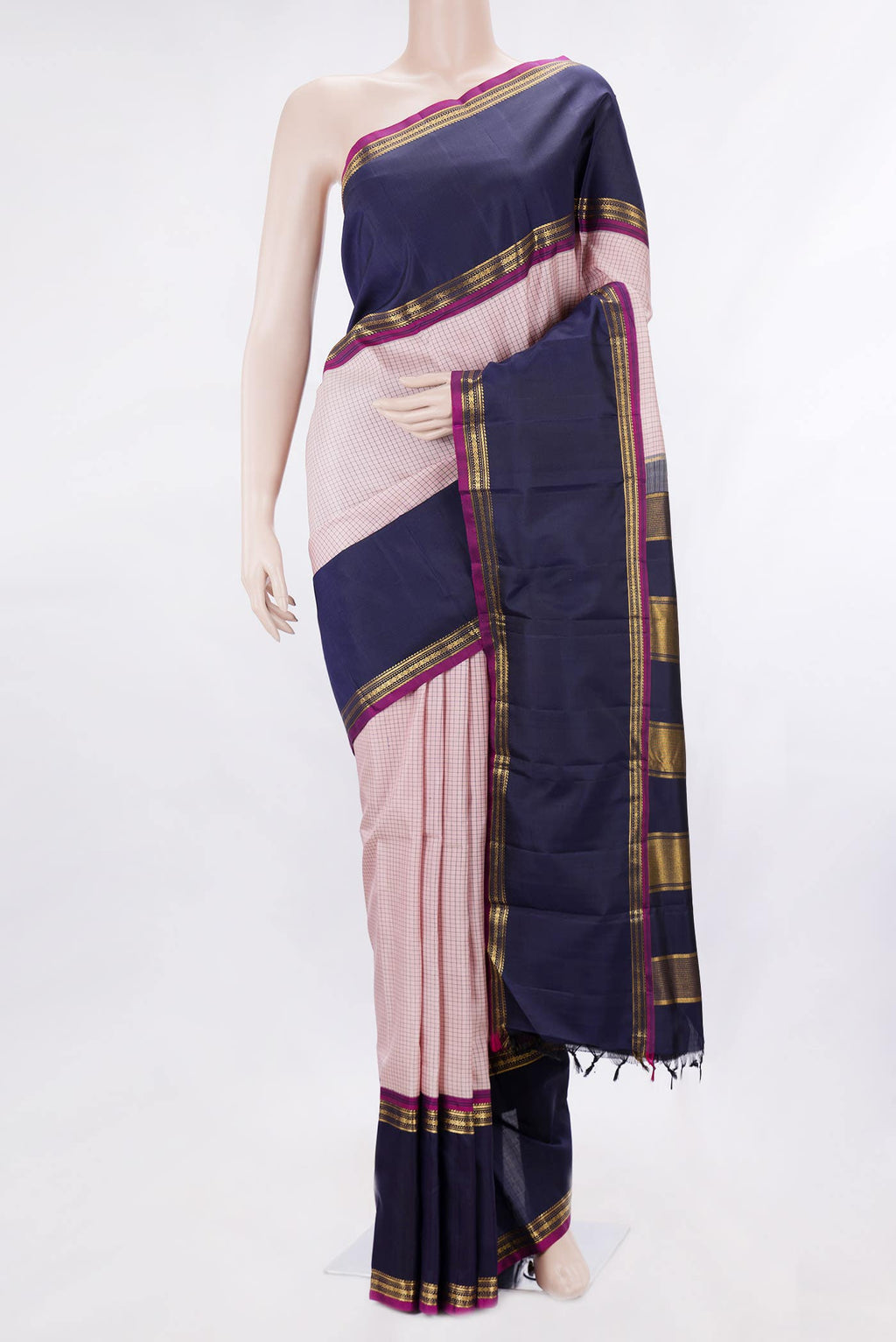 Pure Silk Pure Zari Pink Dual Tone Kanchipuram Saree