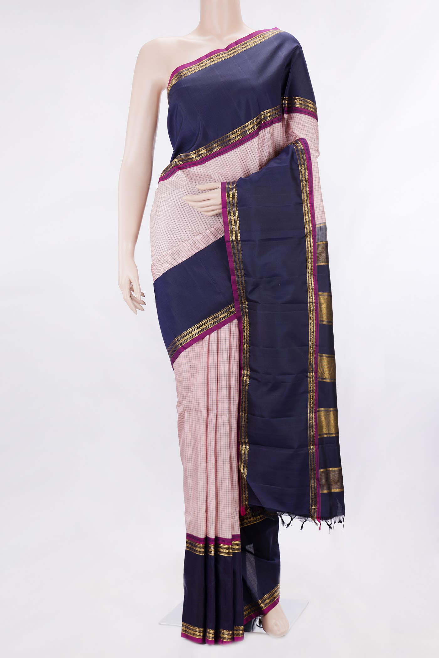 Pure Silk Pure Zari Pink Dual Tone Kanchipuram Saree