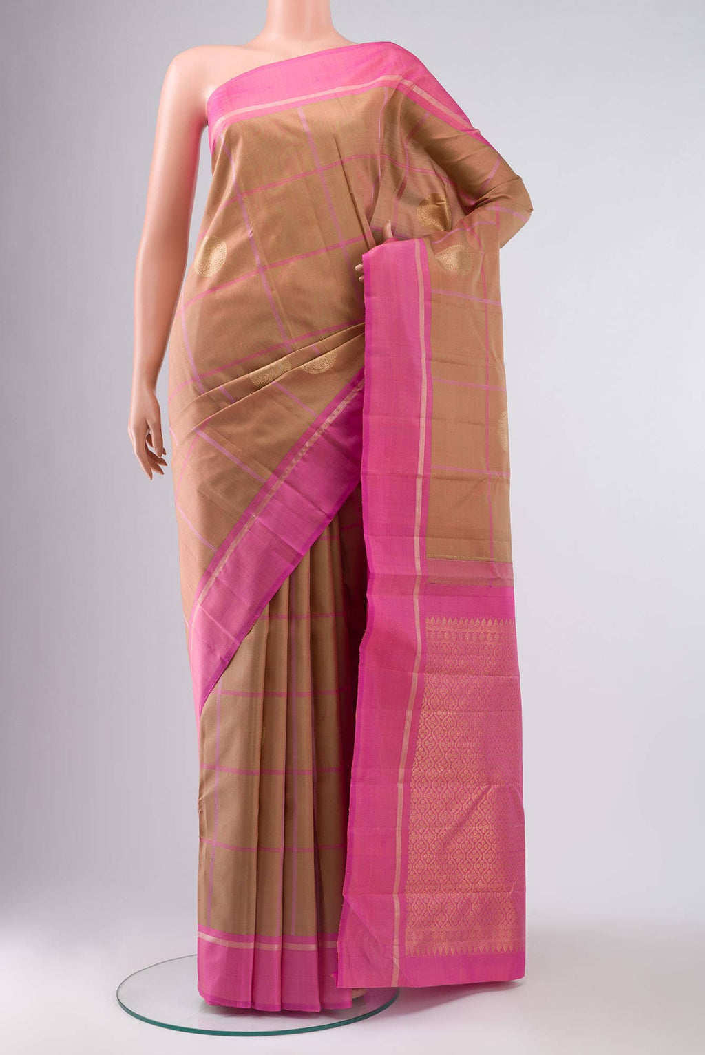 Peach with Green Dual Tone Kanchipuram Silk Saree