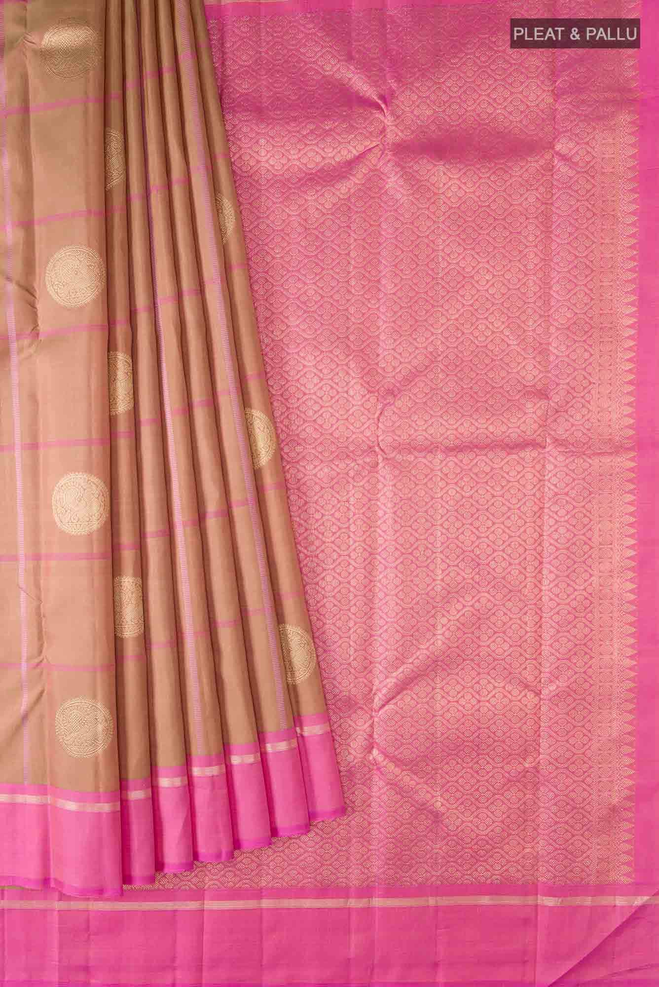 Peach with Green Dual Tone Kanchipuram Silk Saree