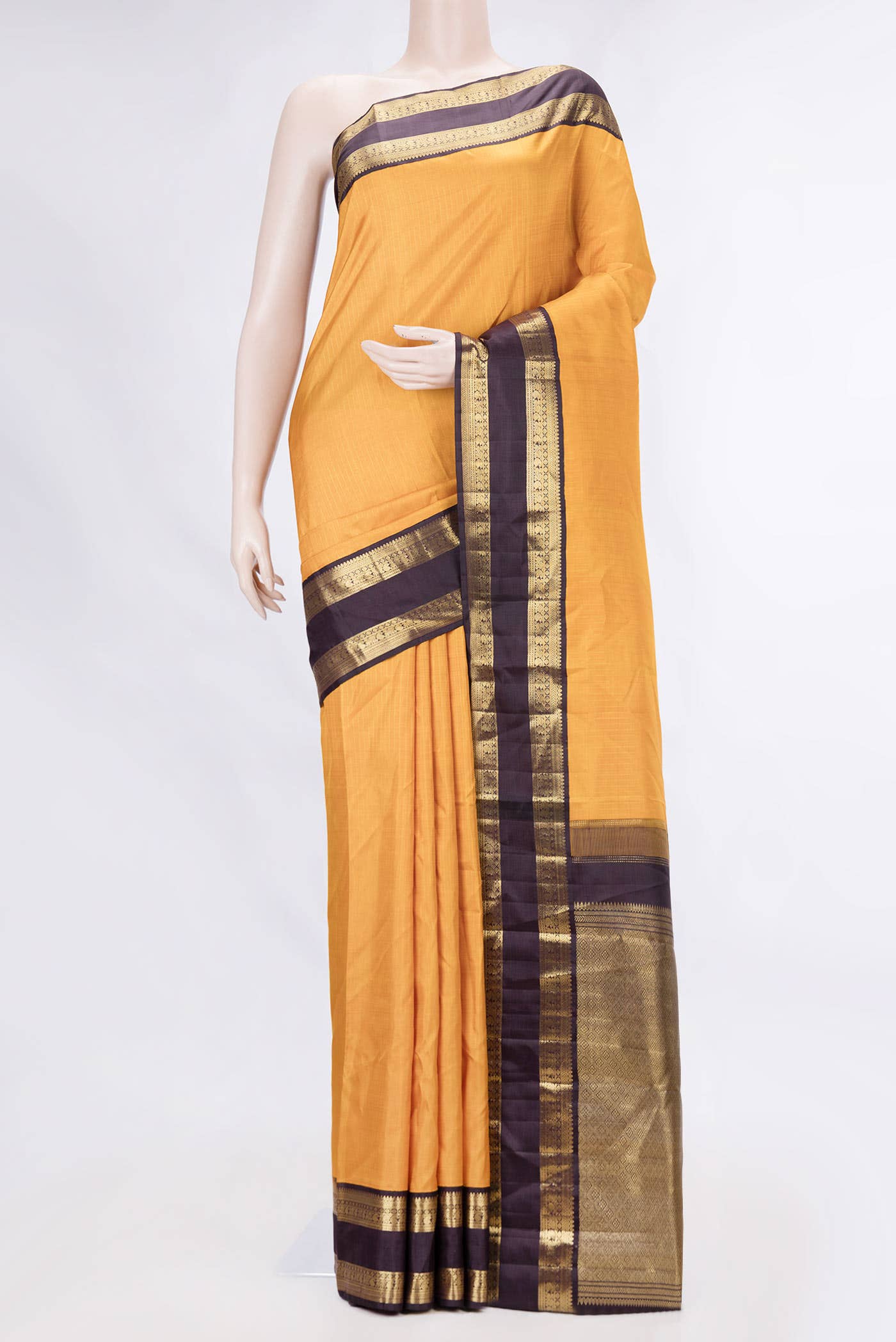 Pure Silk Pure Zari Mustard Dual Tone Kanchipuram Saree