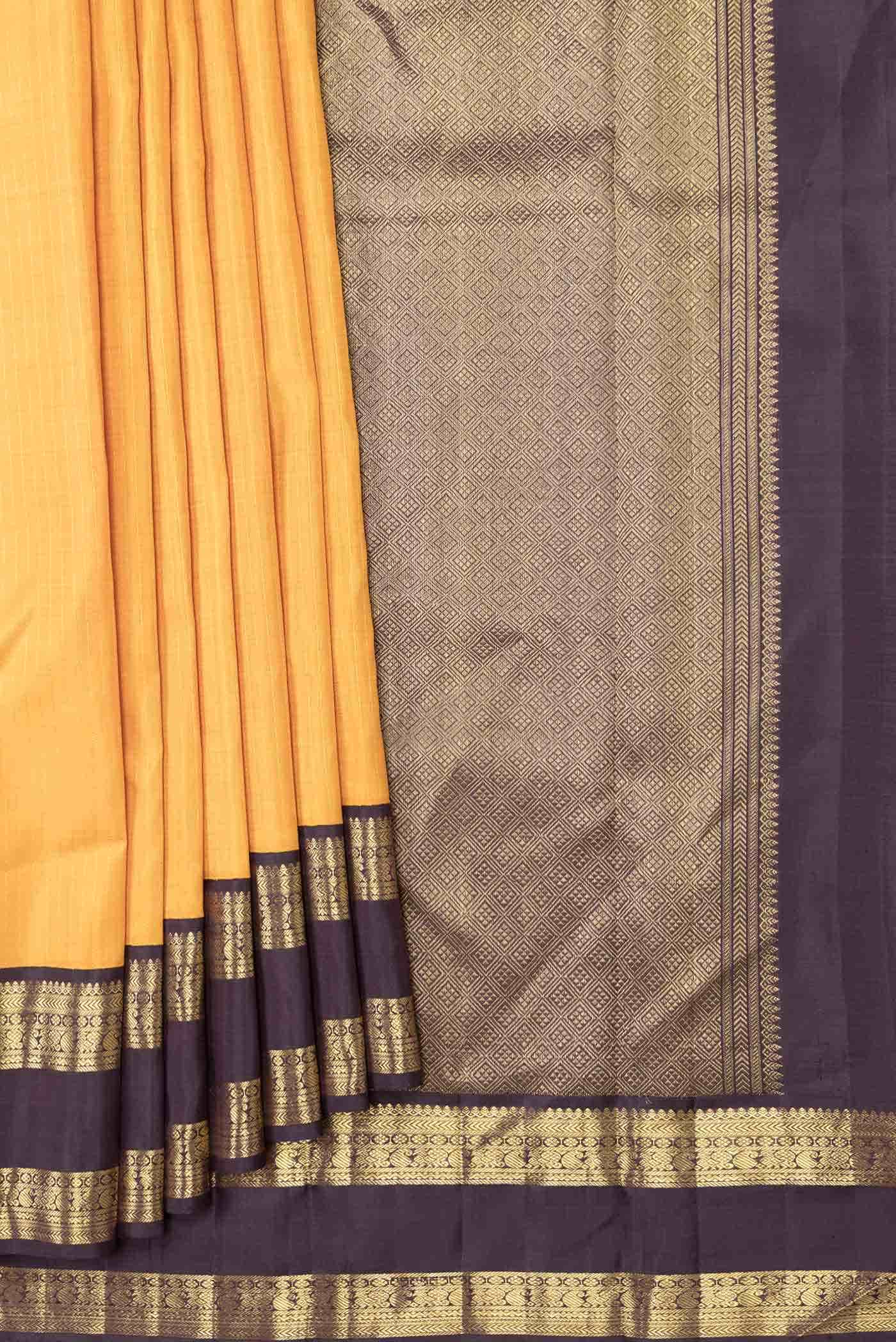 Pure Silk Pure Zari Mustard Dual Tone Kanchipuram Saree
