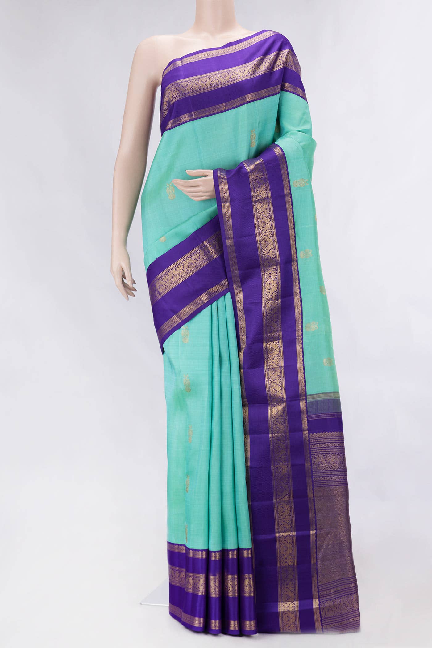 Pure Silk Pure Zari Sea Green Dual Tone Kanchipuram Saree