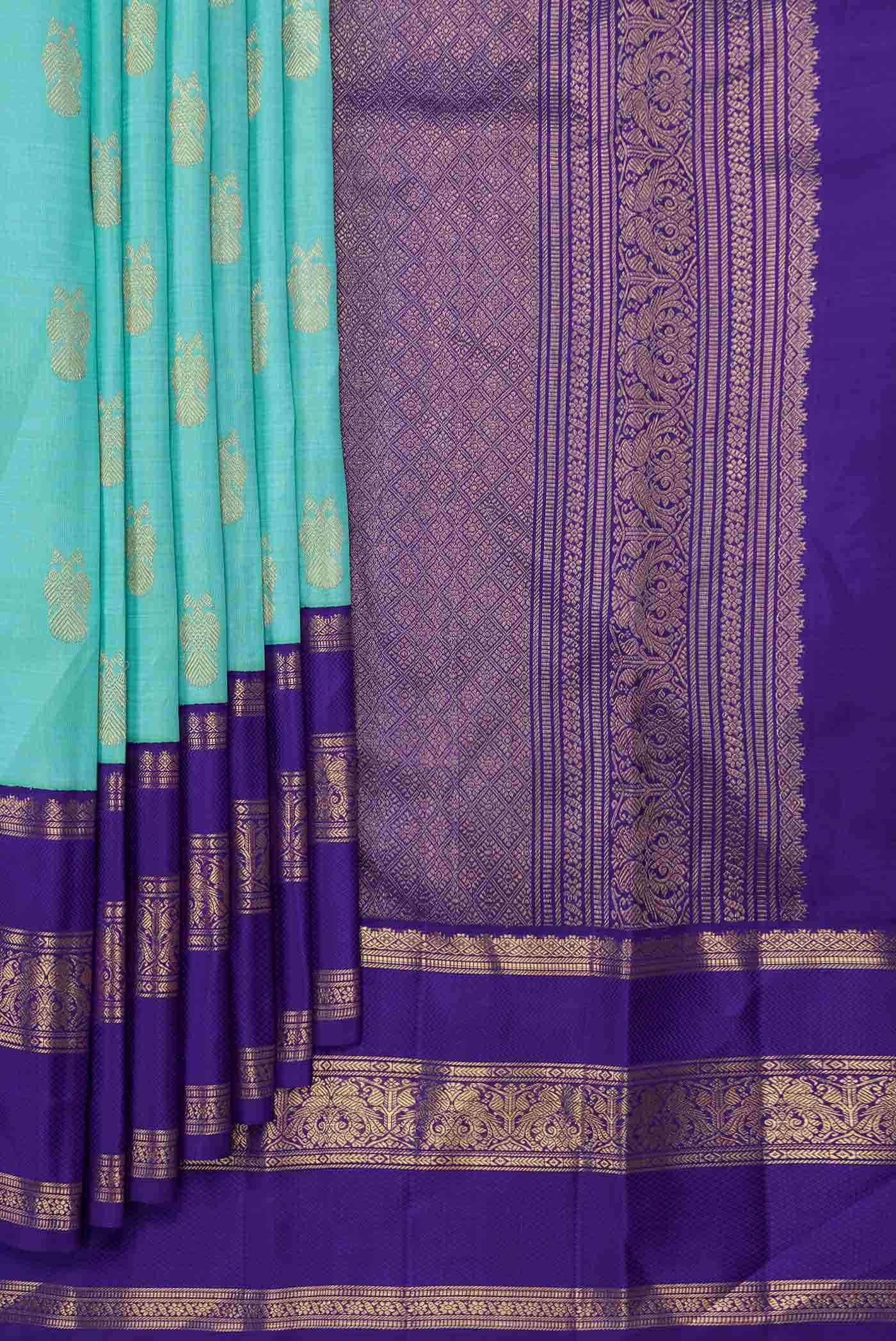 Pure Silk Pure Zari Sea Green Dual Tone Kanchipuram Saree